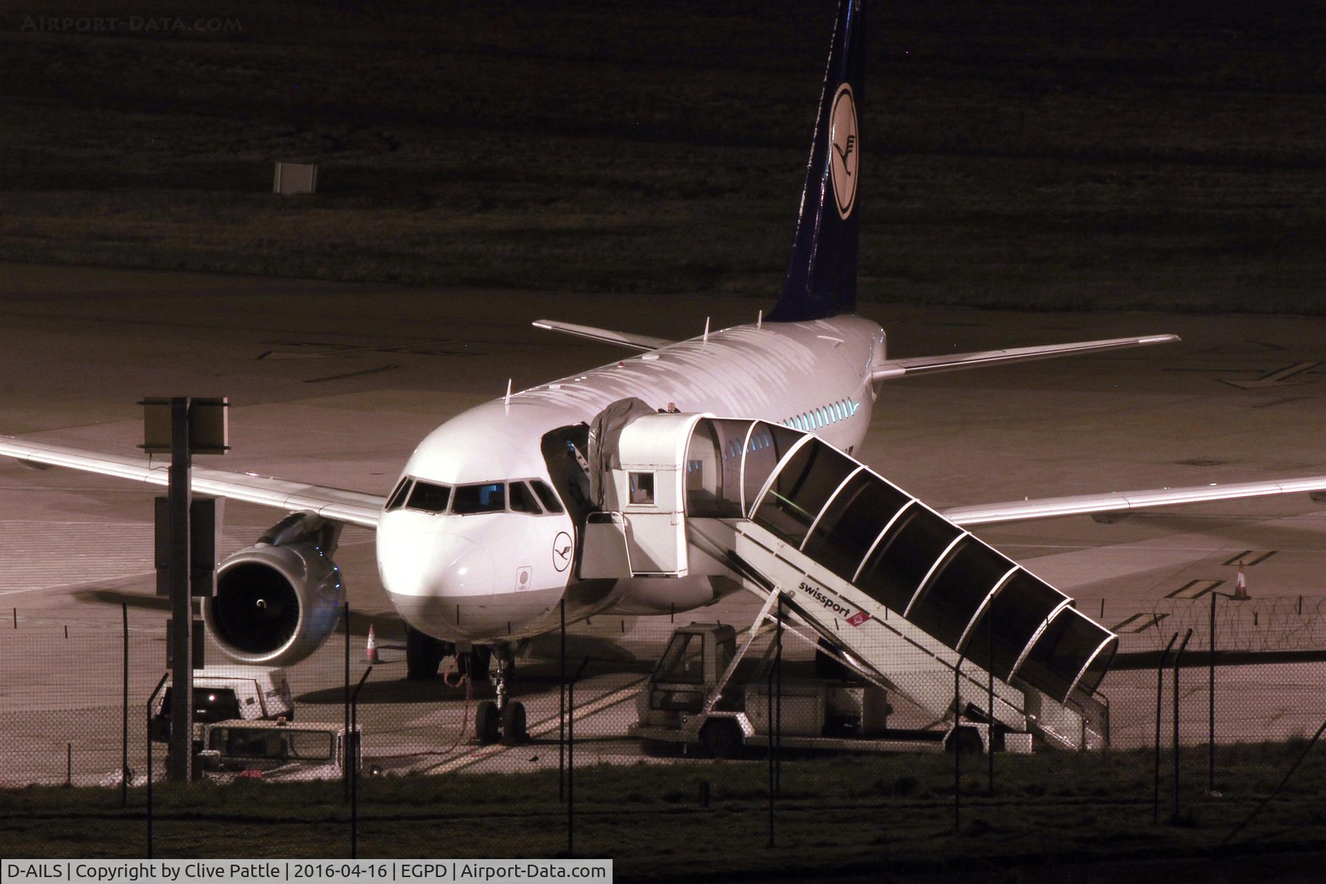 D-AILS, 1997 Airbus A319-114 C/N 729, Night shot at Aberdeen Airport EGPD