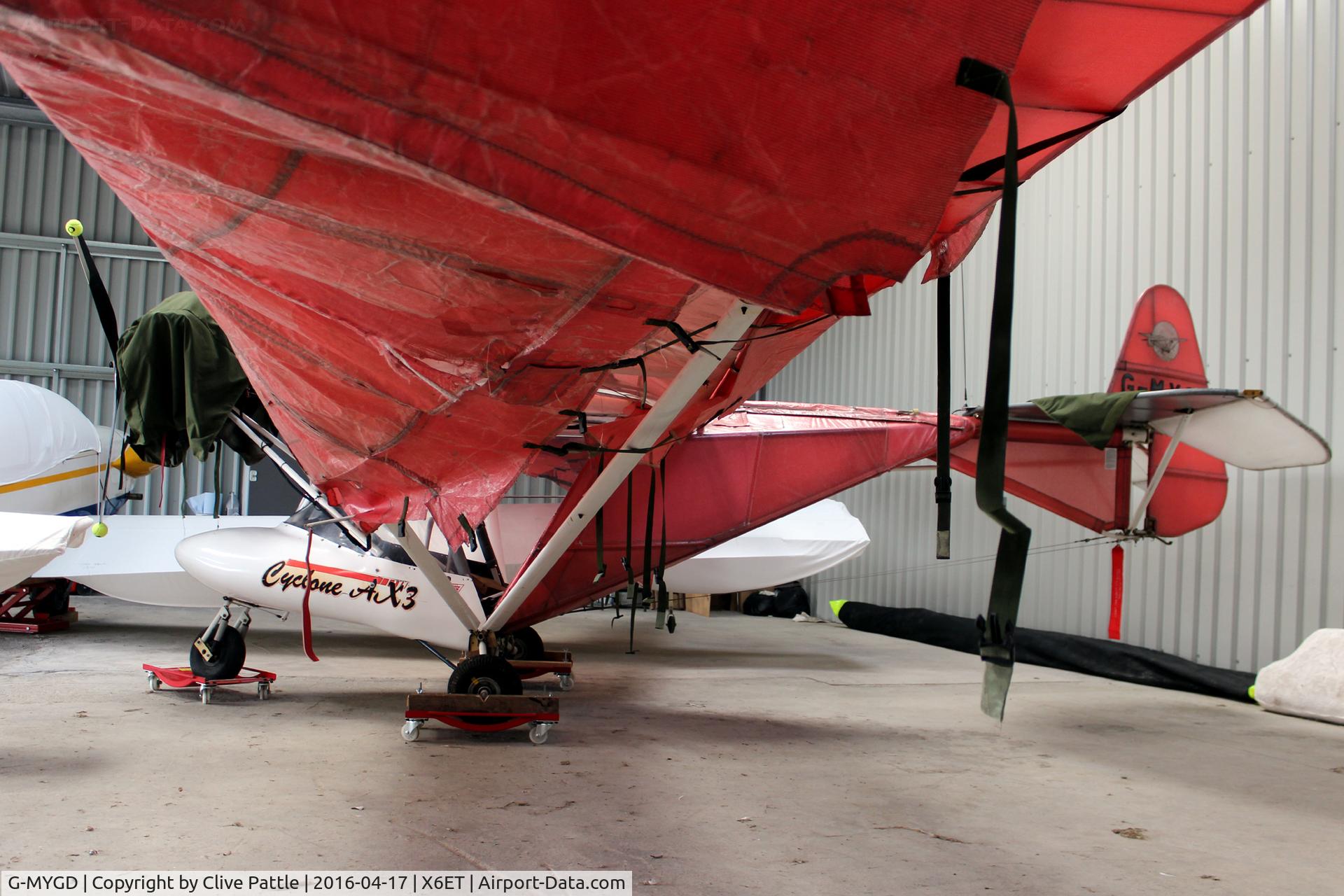 G-MYGD, 1992 Cyclone Airsports AX3/503 C/N C 2083049, Hangared at Easterton Gliding field, Elgin, Moray.