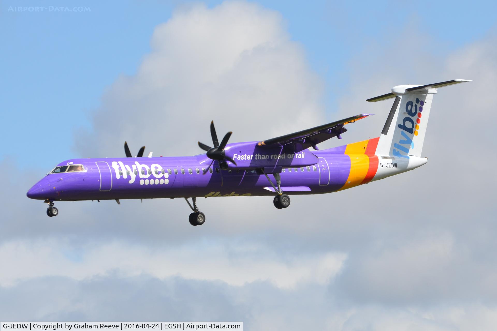 G-JEDW, 2004 De Havilland Canada DHC-8-402Q Dash 8 C/N 4093, Landing at Norwich.