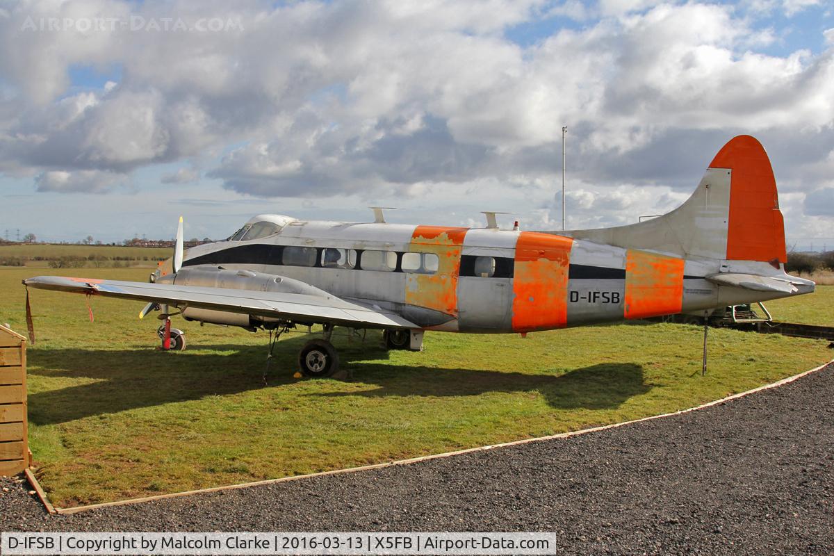 D-IFSB, De Havilland DH-104 Dove 2B C/N 04379, De Havilland DH-104 Dove 2B. The first airframe delivered to Fishburn Airfield for the soon to be established Fishburn Historic Aviation Centre. March 13th 2016.