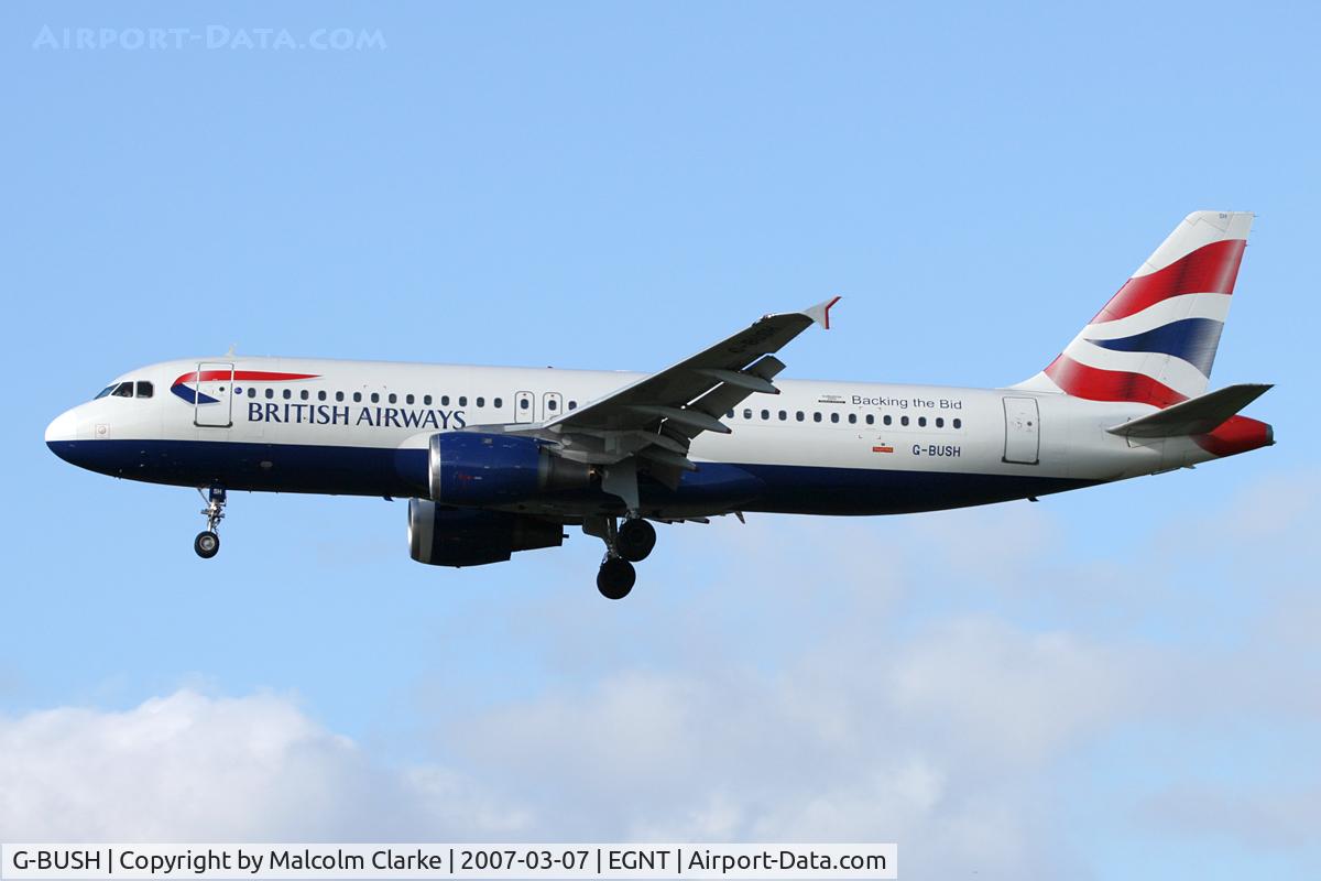 G-BUSH, 1989 Airbus A320-211 C/N 042, Airbus A320-211 on approach to 25 at Newcastle Airport, March 2007.