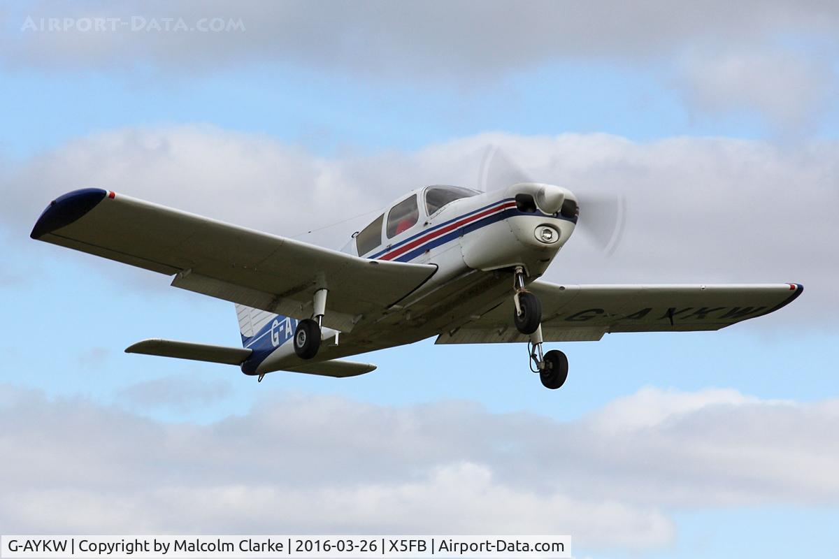 G-AYKW, 1970 Piper PA-28-140 Cherokee C/N 28-26931, Piper PA-28-140 Cherokee takes off from Fishburn Airfield, March 2016.