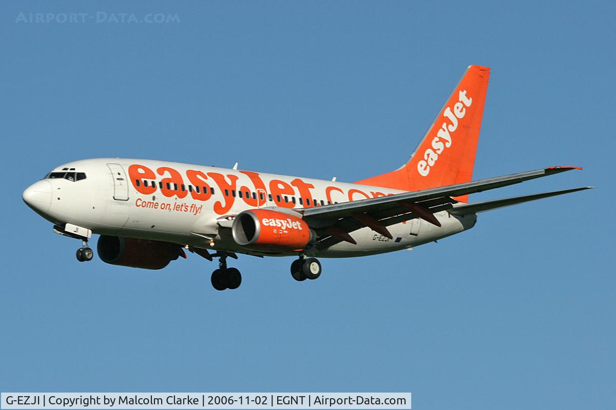 G-EZJI, 2001 Boeing 737-73V C/N 30241, Boeing 737-73V on approach to 25 at Newcastle Airport, November 2006.