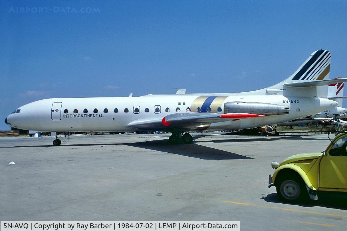 5N-AVQ, 1967 Sud Aviation SE-210 Caravelle III C/N 220, Sud Aviation SE.210 Caravelle 3 [220] (Intercontinental Airlines) Perpignan-Rivesaltes~F 02/07/1984. From a slide.