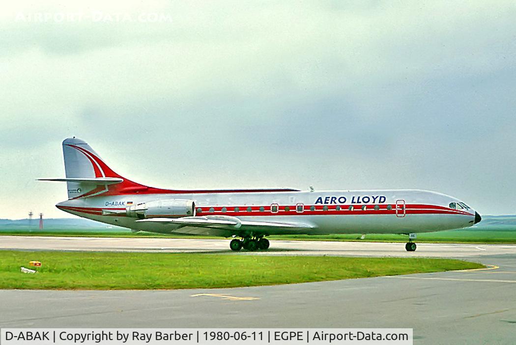 D-ABAK, 1967 Sud Aviation SE-210 Caravelle 10R C/N 232, Sud Aviation SE.210 Caravelle 10R [232] (Aero Lloyd) Inverness~G 11/06/1980. From a slide.