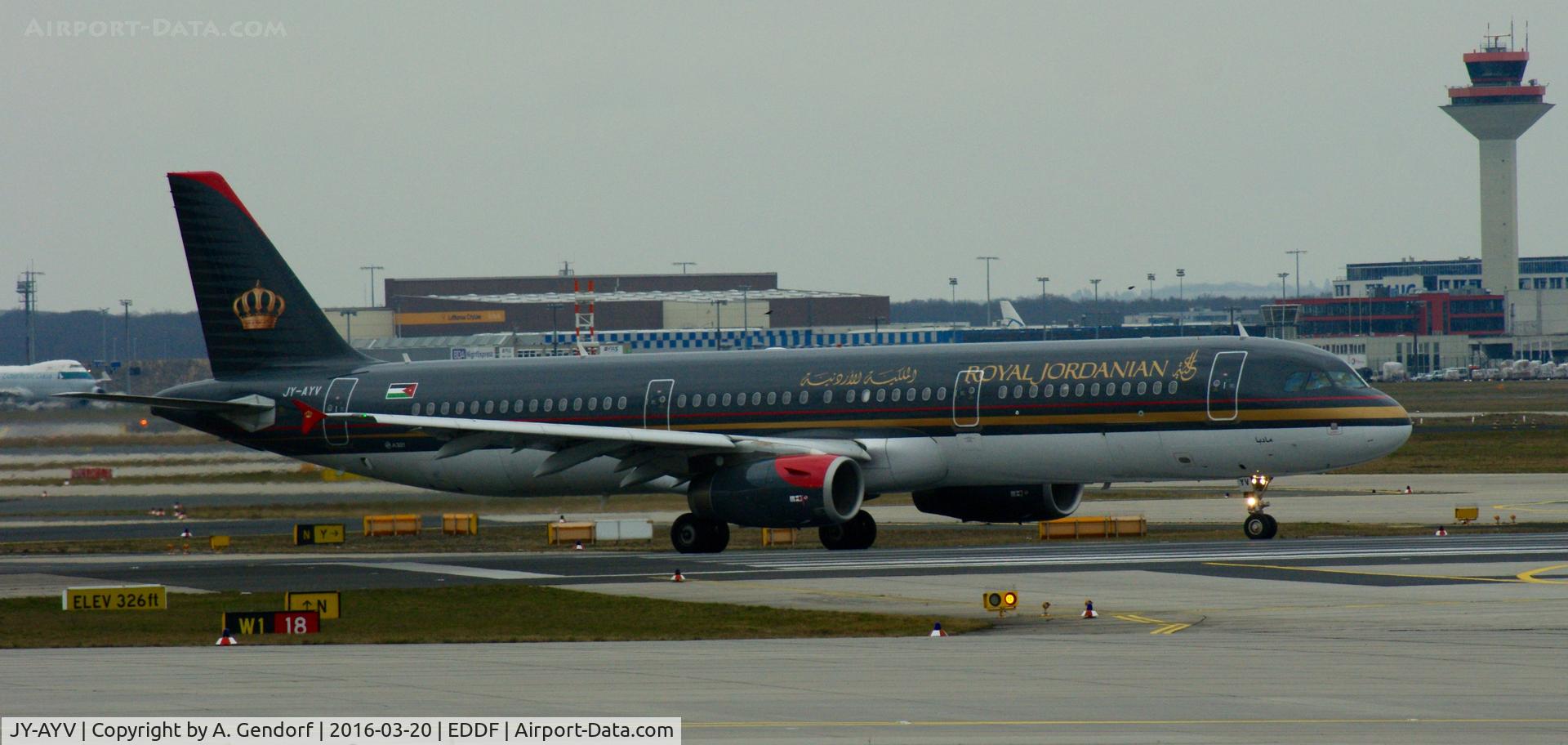 JY-AYV, 2012 Airbus A321-231 C/N 5177, Royal Jordanian, is here taxiing to RWY 18 at Frankfurt Rhein/Main(EDDF)