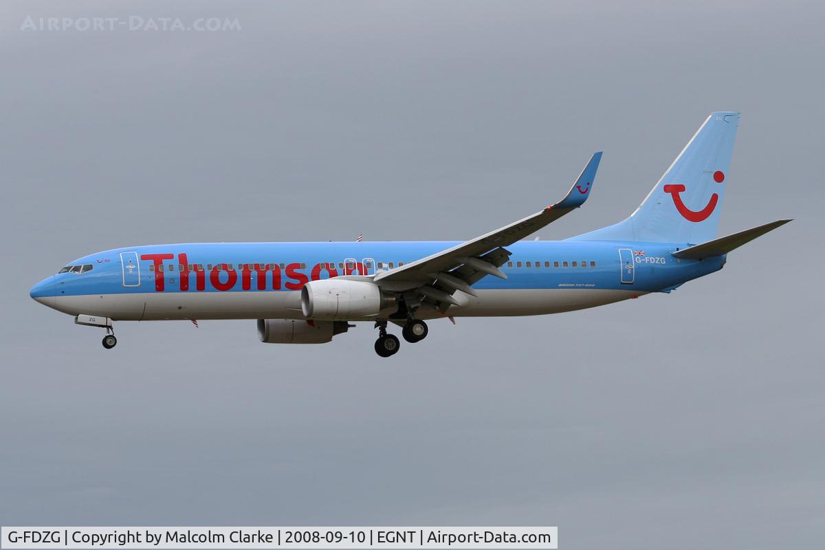 G-FDZG, 2008 Boeing 737-8K5 C/N 35139, Boeing 737-8K5 on approach to 25 at Newcastle Airport, September 2008.