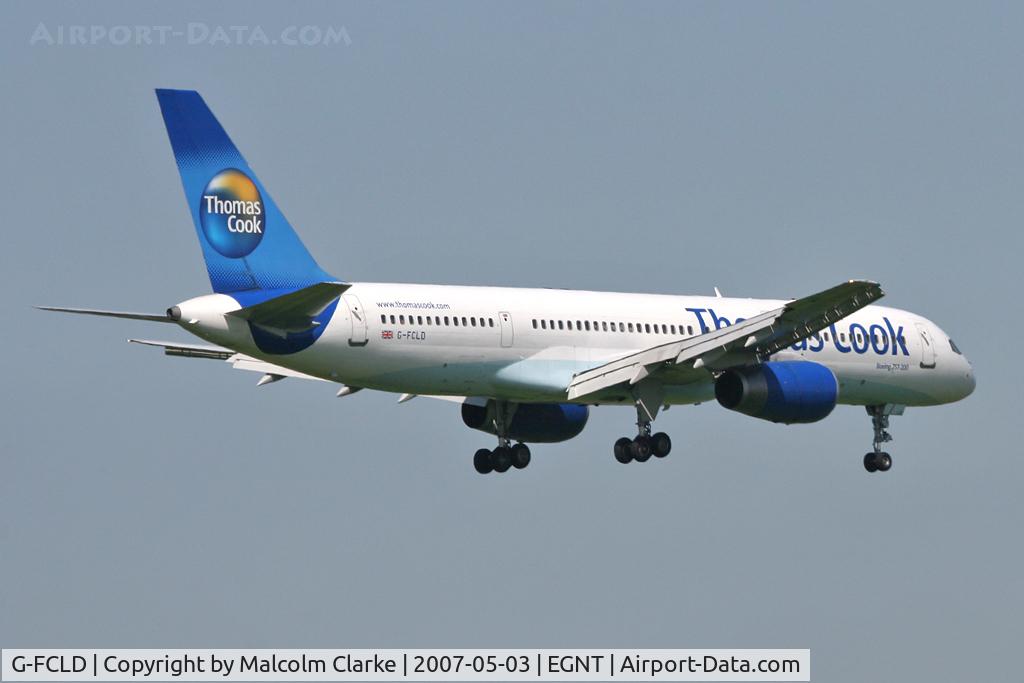 G-FCLD, 1997 Boeing 757-25F C/N 28718, Boeing 757-25F on approach to 07 at Newcastle Airport in May 2007.