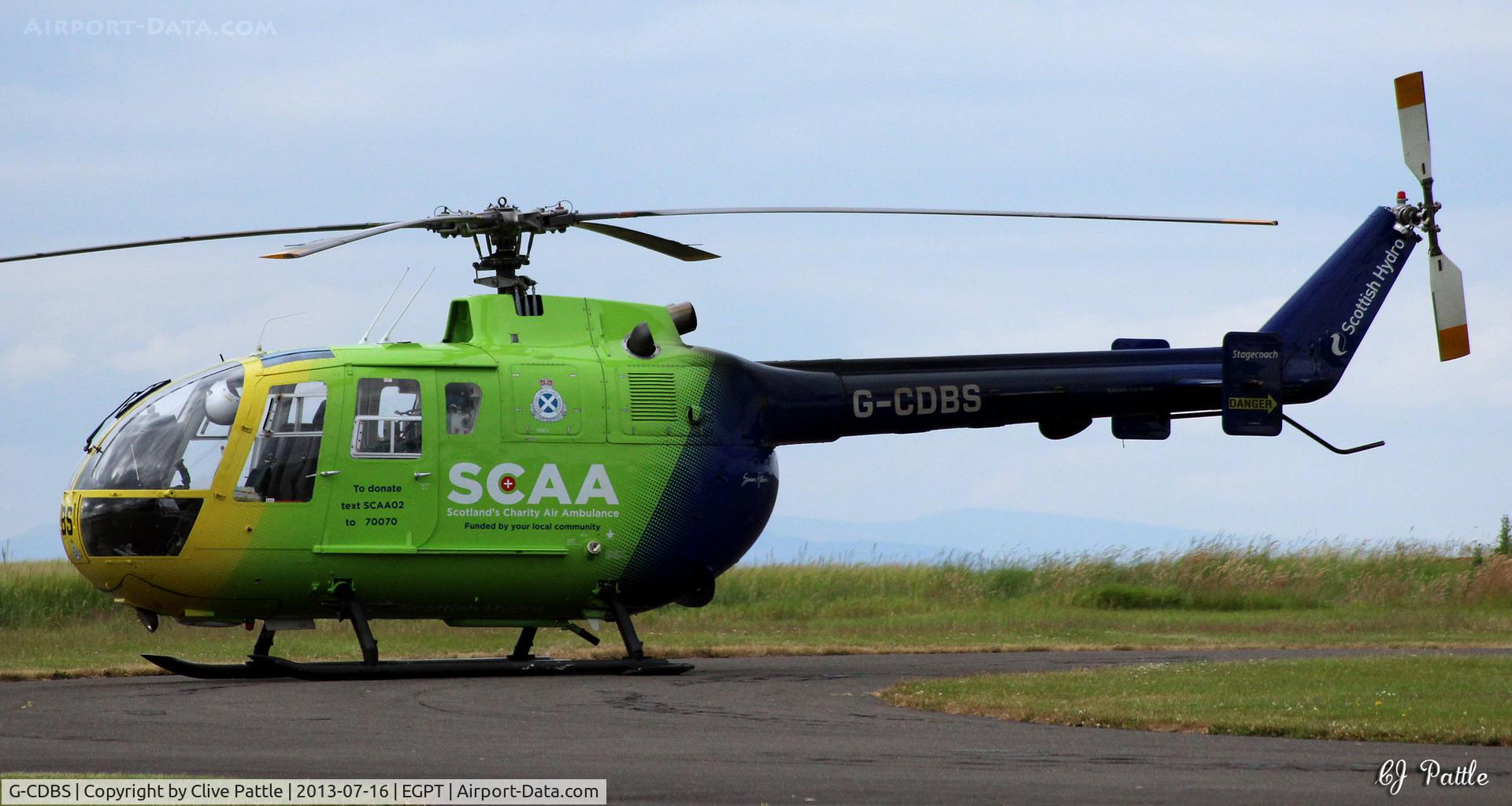 G-CDBS, 1985 MBB Bo.105DBS-4 C/N S.738, Bond Helicopters owned on contract to the Scottish Air Ambulance - on standby at Perth EGPT