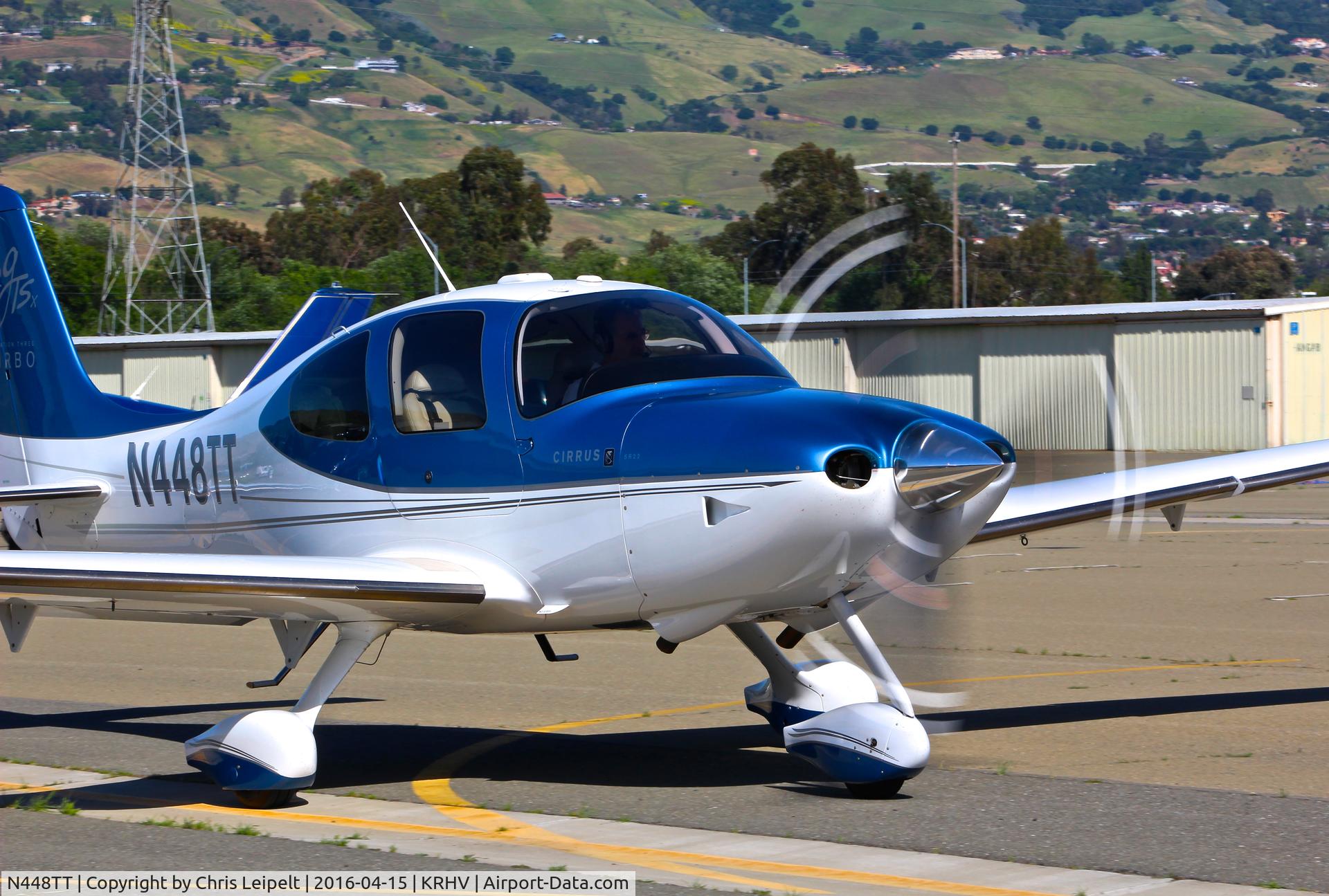 N448TT, 2008 Cirrus SR22 G3 GTSX Turbo C/N 3073, Locally-based 2008 Cirrus SR22 Turbo taxing out for a VFR departure to Petaluma Muni at Reid Hillview Airport, San Jose, CA.