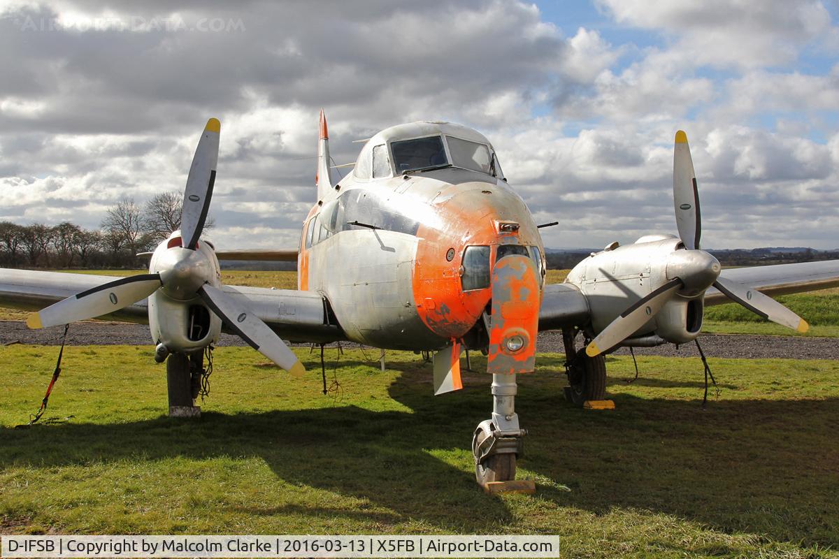 D-IFSB, De Havilland DH-104 Dove 2B C/N 04379, De Havilland DH-104 Dove 2B. The first airframe delivered to Fishburn Airfield for the soon to be established Fishburn Historic Aviation Centre. March 13th 2016.