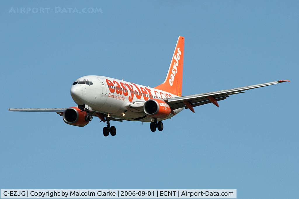 G-EZJG, 2001 Boeing 737-73V C/N 30239, Boeing 737-73V on approach to 25 at Newcastle Airport, September 2006.