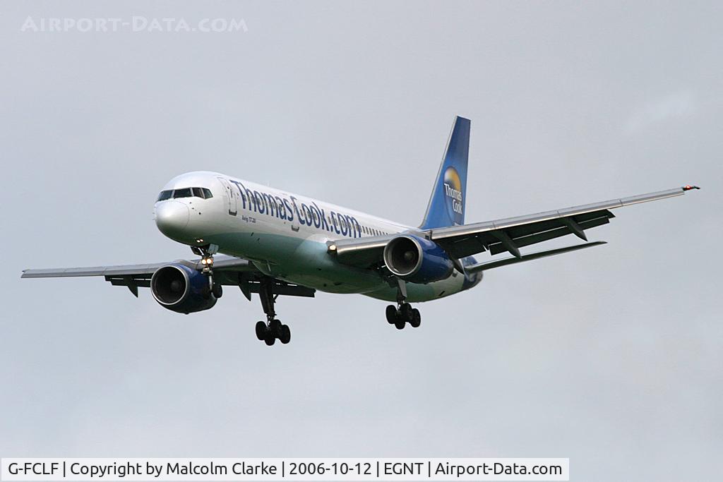 G-FCLF, 1999 Boeing 757-28A C/N 28835, Boeing 757-28A on approach to 25 at Newcastle Airport, October 2006.