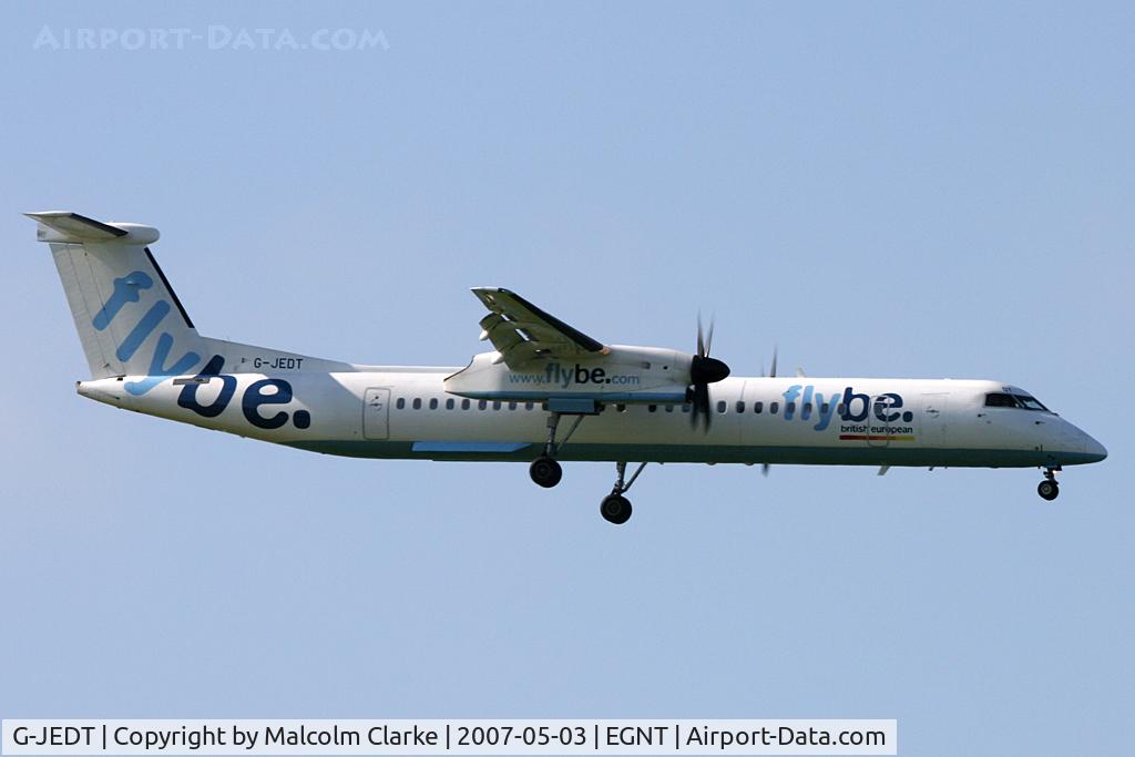 G-JEDT, 2003 De Havilland Canada DHC-8-402Q Dash 8 C/N 4088, De Havilland Canada DHC-8-402Q Dash 8 on approach to 07 at Newcastle Airport, May 2007.