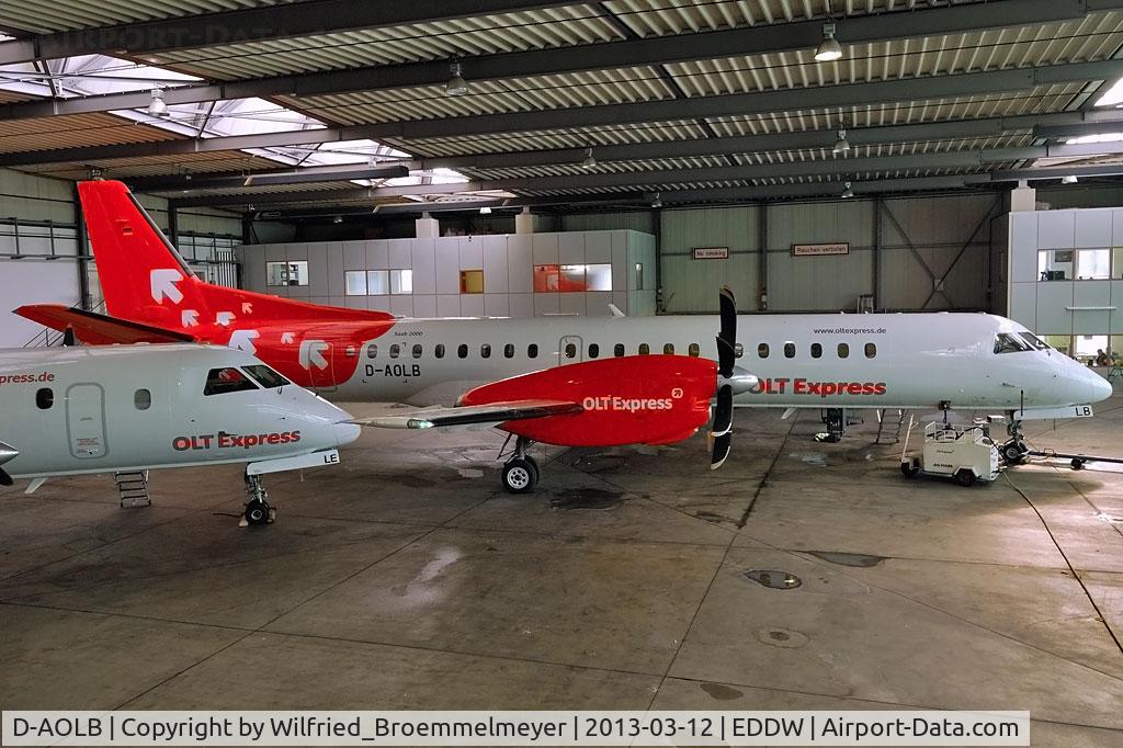 D-AOLB, 1994 Saab 2000 C/N 2000-005, In OLT Express Hangar at Bremen Airport.