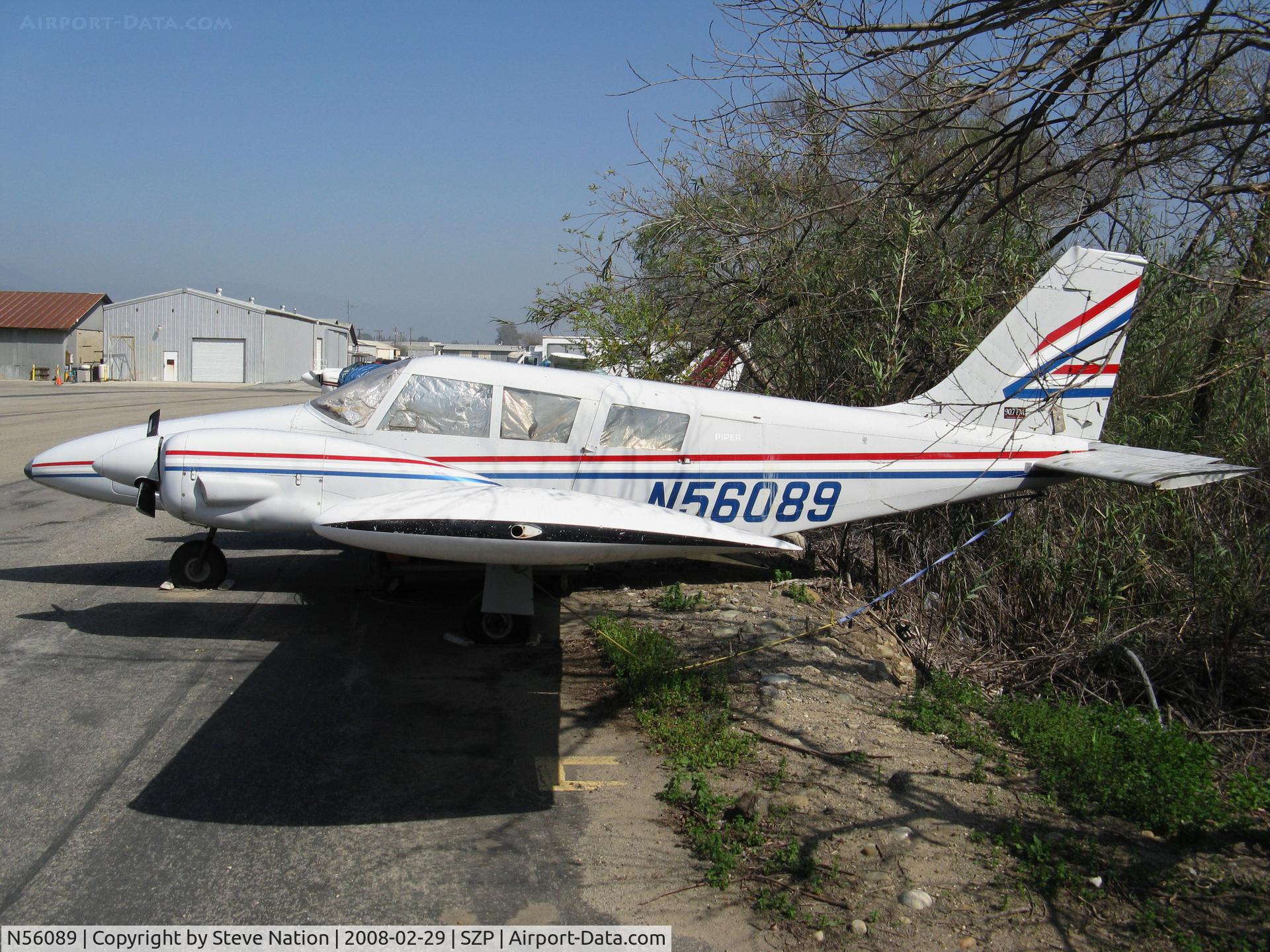 N56089, 1973 Piper PA-34-200 C/N 34-7350281, Locally-based 1973 Piper PA-34-200 Seneca in the trees @ Santa Paula Airport (Ventura County), CA