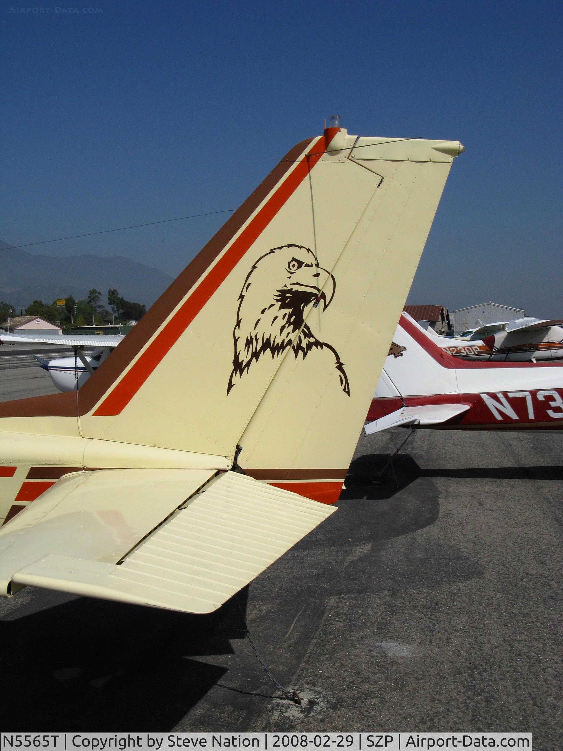 N5565T, 1964 Cessna 172E C/N 17251465, Locally-based 1964 Cessna 172E Skyhawk @ Santa Paula Airport (Ventura County), CA (CLOSE-UP of Eagle tail logo)