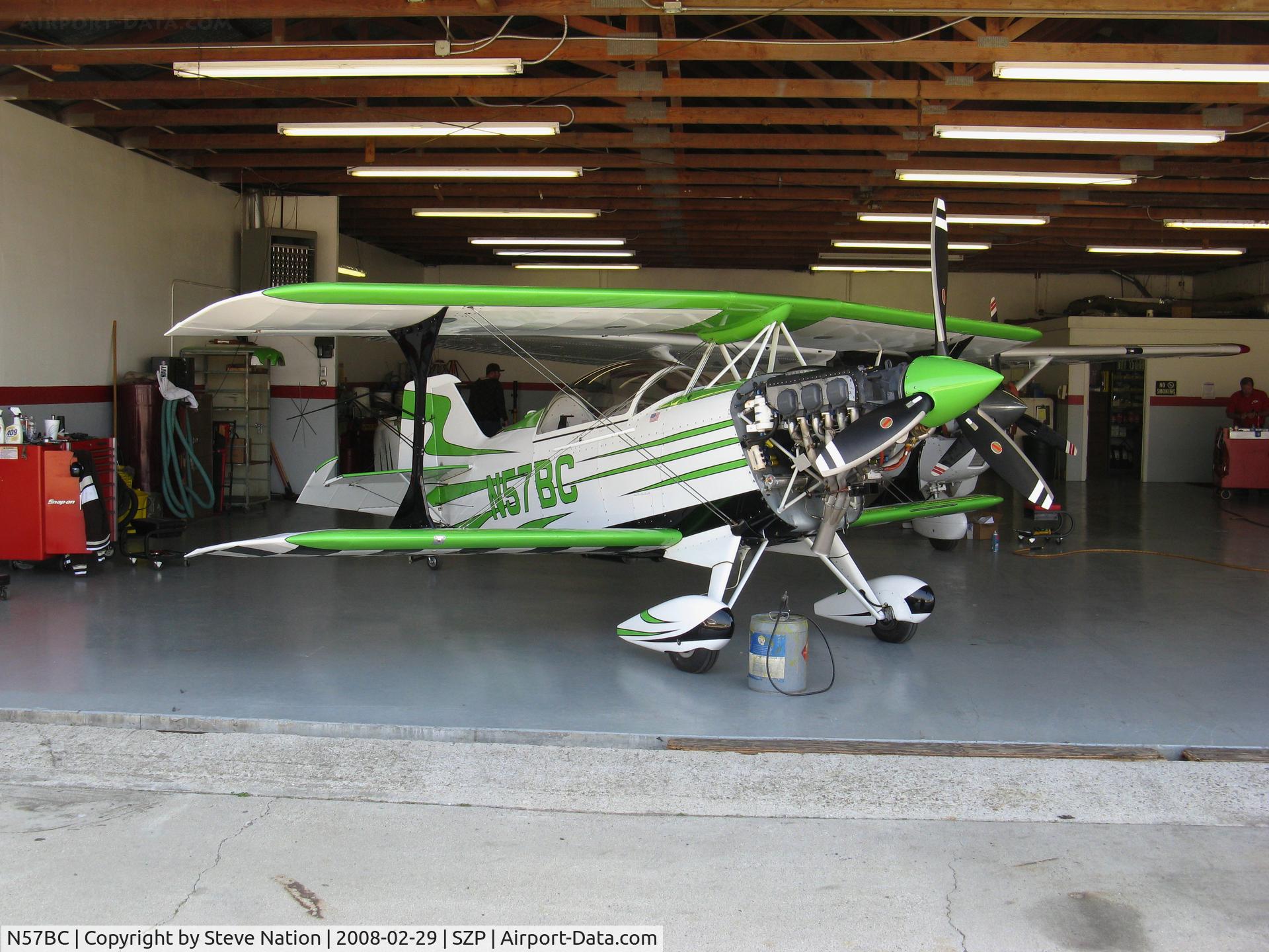 N57BC, 2001 Aviat Pitts S-2C Special C/N 6042, Locally-based 2001 Aviat Pitts S-2C in hangar @ Santa Paula Airport (Ventura County), CA