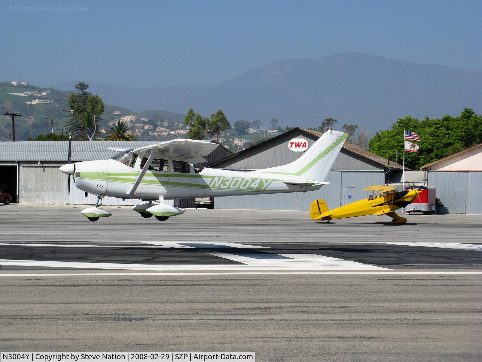 N3004Y, 1962 Cessna 182E Skylane C/N 18254004, Locally-based 1962 Cessna 182E flaring for landing @ Santa Paula Airport (Ventura County), CA