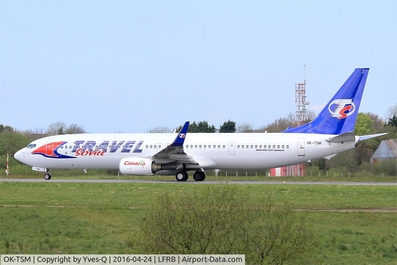 OK-TSM, 2007 Boeing 737-9GJ/ER C/N 34952, Boeing 737-9GJER, Take off run rwy 25L, Brest-Bretagne airport (LFRB-BES)