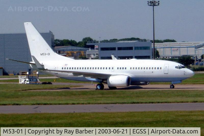 M53-01, 1999 Boeing 737-7H6 C/N 29274, Boeing 737-7H6 [29274] (Royal Malaysian Air Force) Stansted~G 21/06/2003