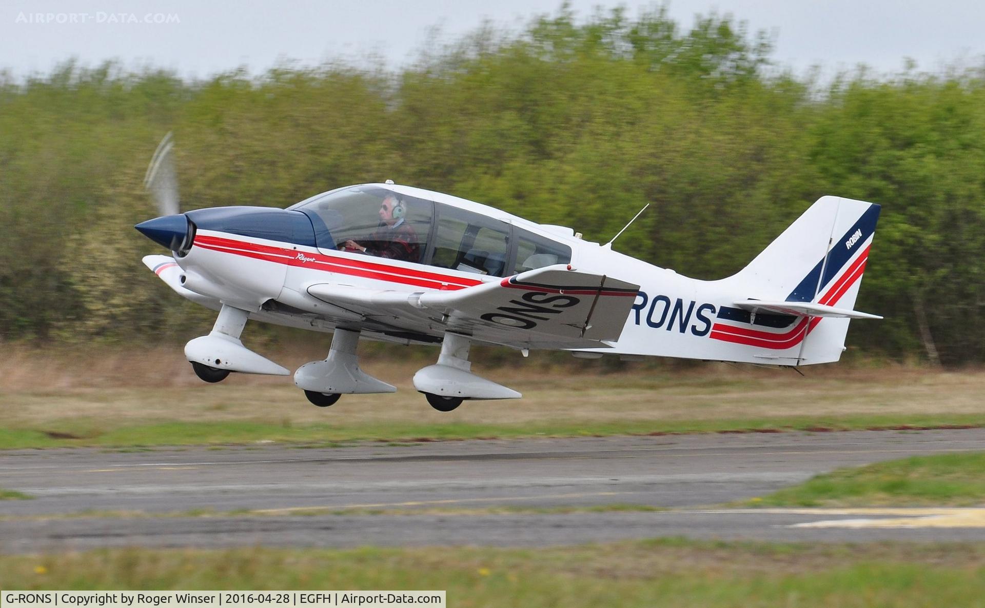 G-RONS, 1991 Robin DR-400-180 Regent Regent C/N 2088, Resident Robin Regent departing Runway 22.
