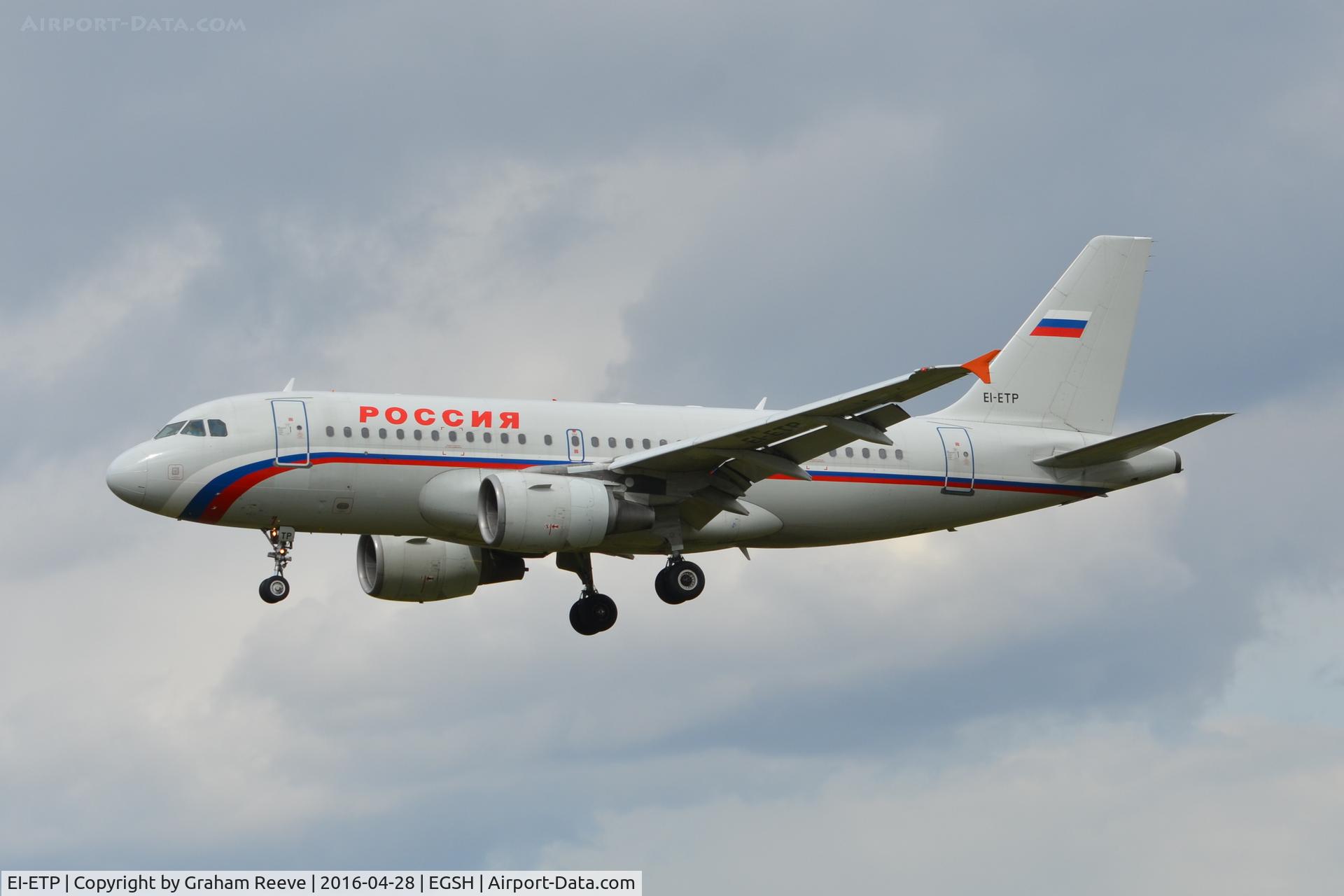 EI-ETP, 2002 Airbus A319-111 C/N 1753, Landing at Norwich.
