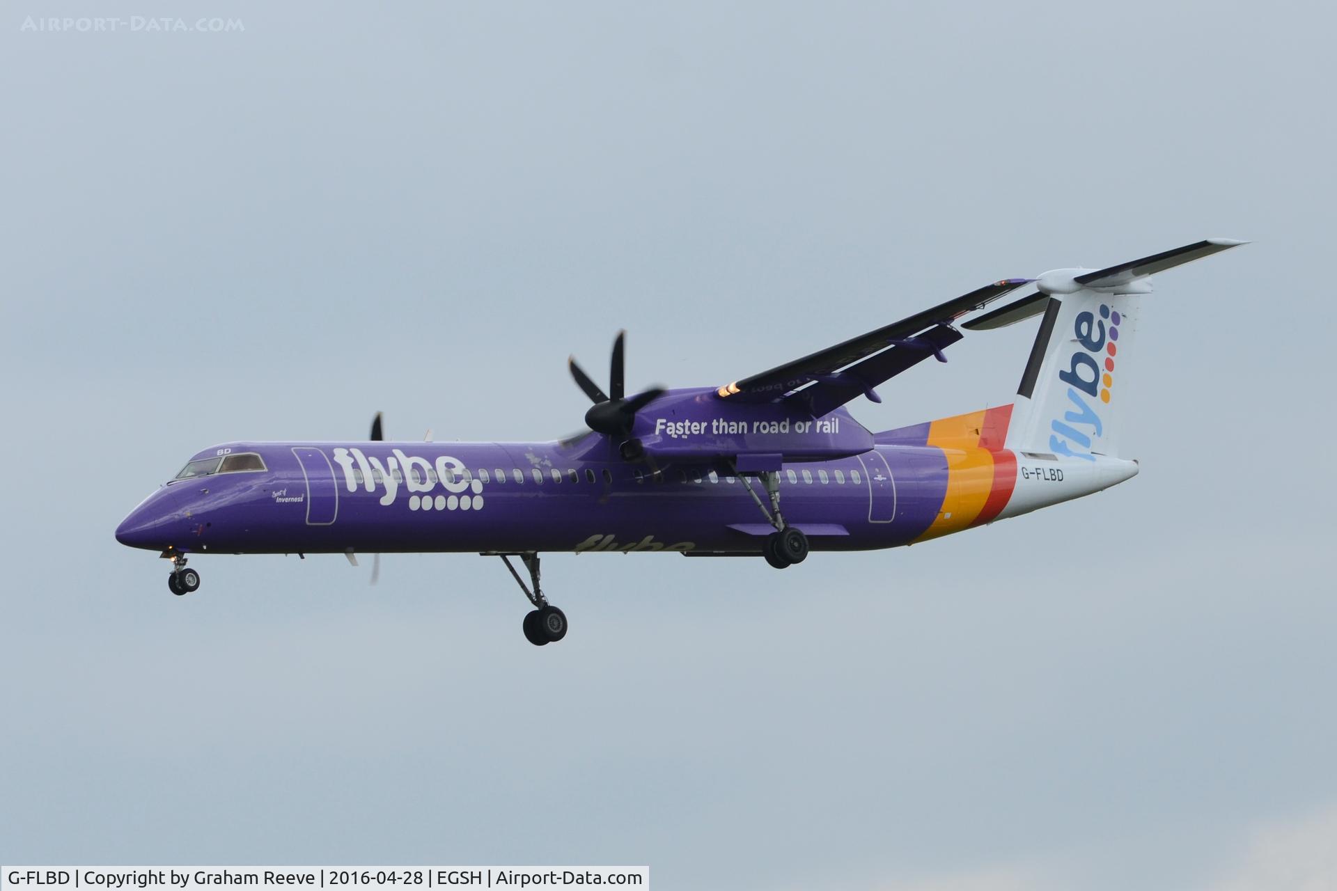 G-FLBD, 2009 De Havilland Canada DHC-8-402Q Dash 8 C/N 4259, Landing at Norwich.