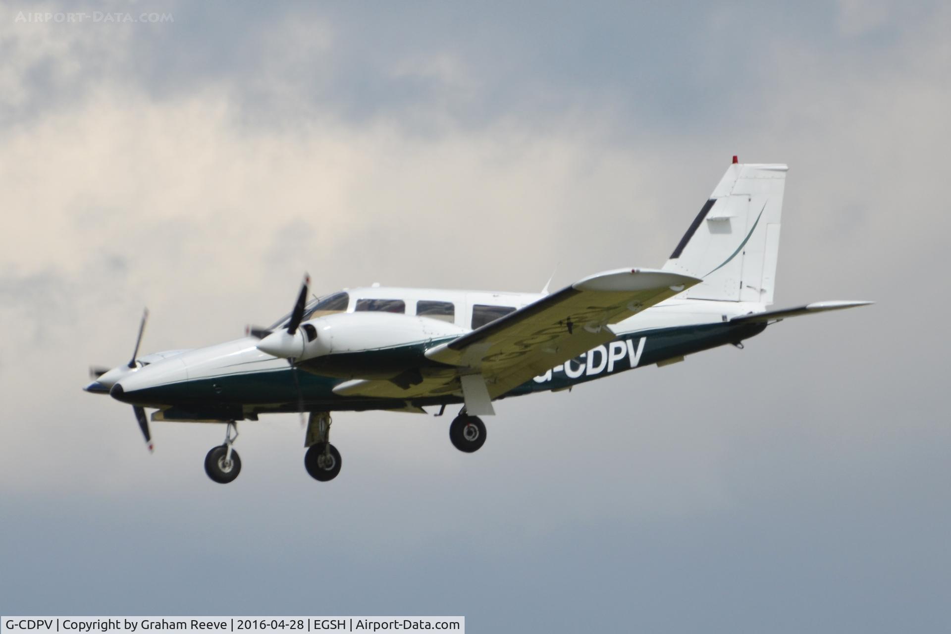 G-CDPV, 1980 Piper PA-34-200T Seneca II C/N 34-8070086, Landing at Norwich.