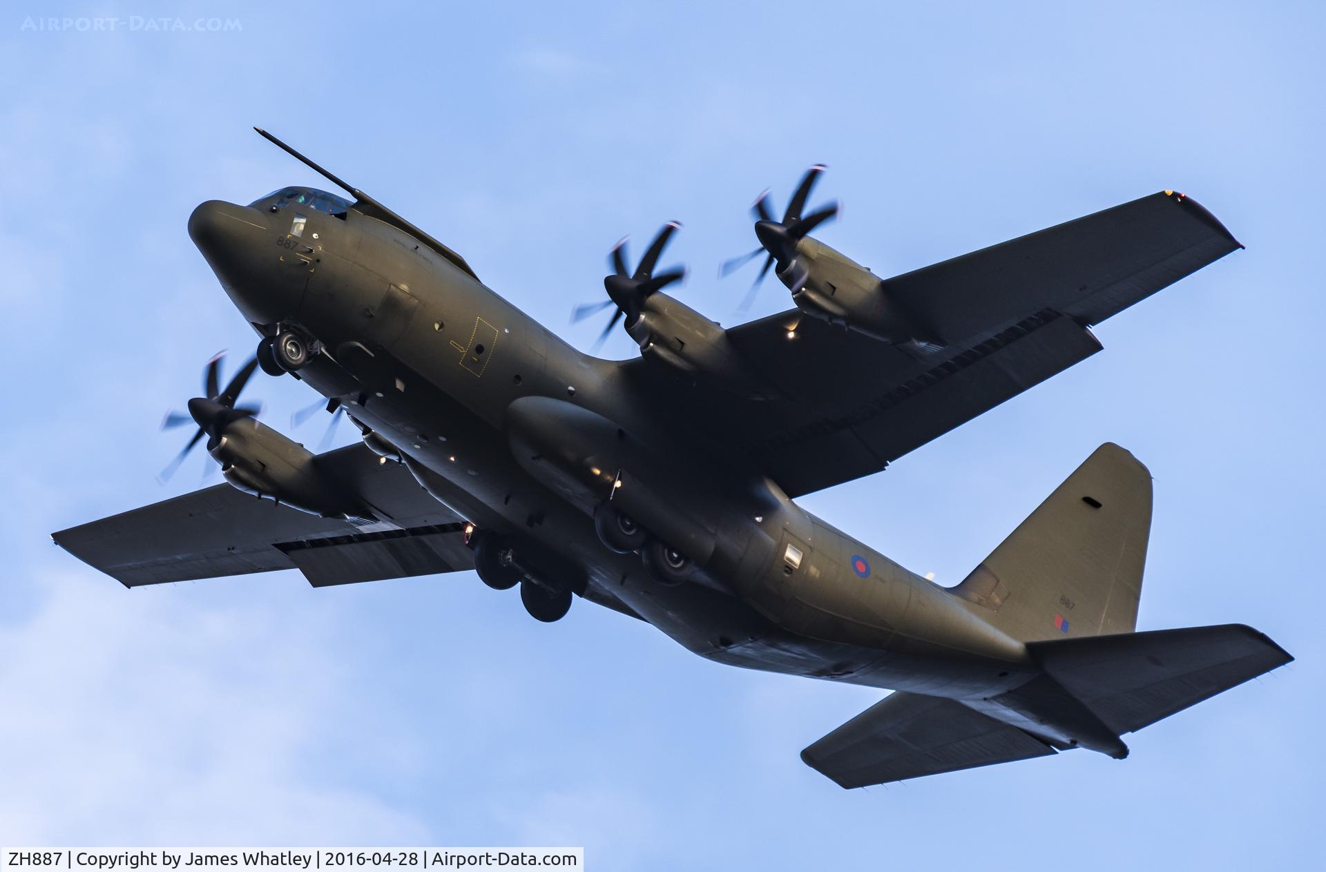 ZH887, 1999 Lockheed Martin C-130J Hercules C.5 C/N 382-5485, Near Boscombe Down in evening sun