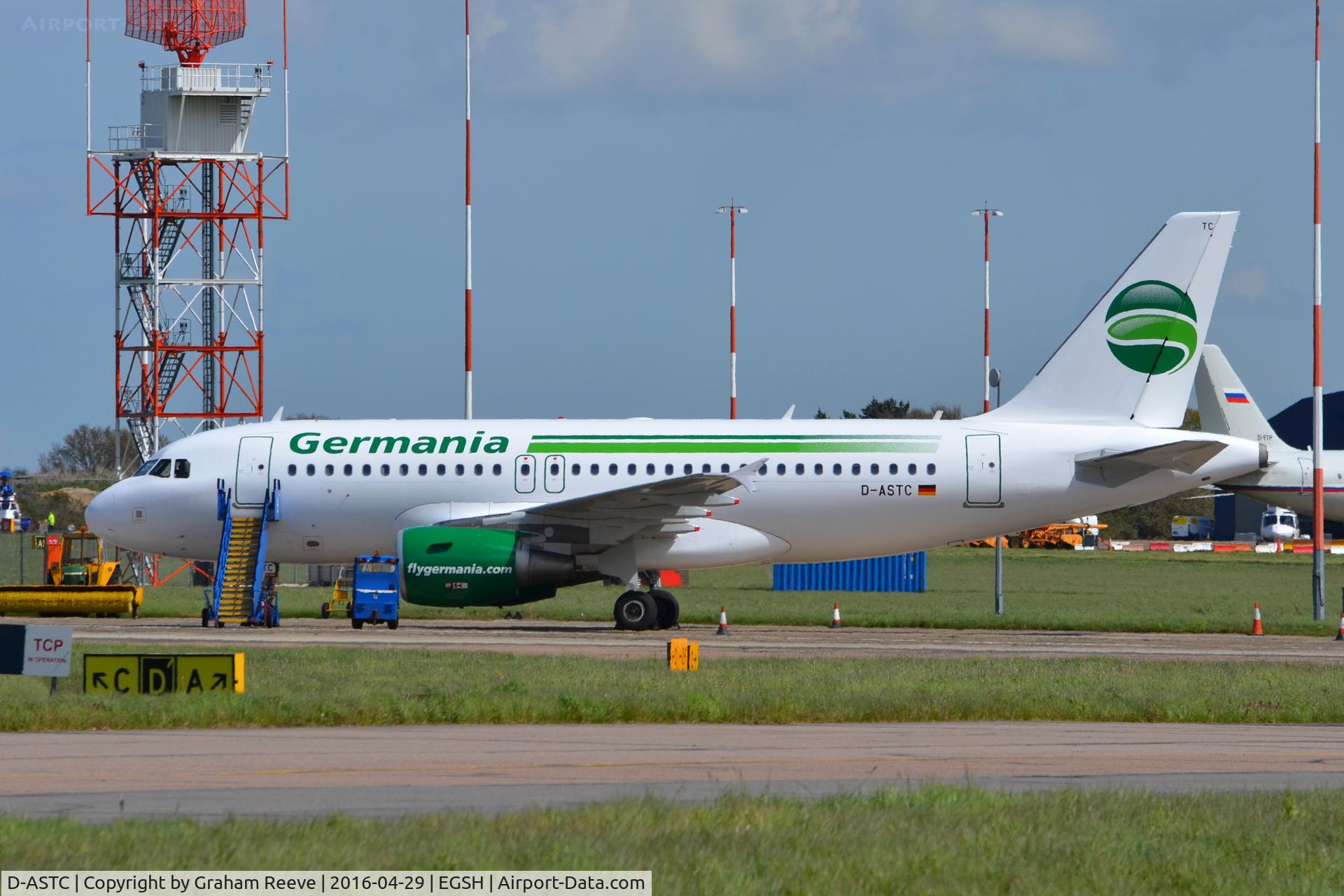 D-ASTC, 2012 Airbus A319-112 C/N 5085, Parked at Norwich after a re-spray.