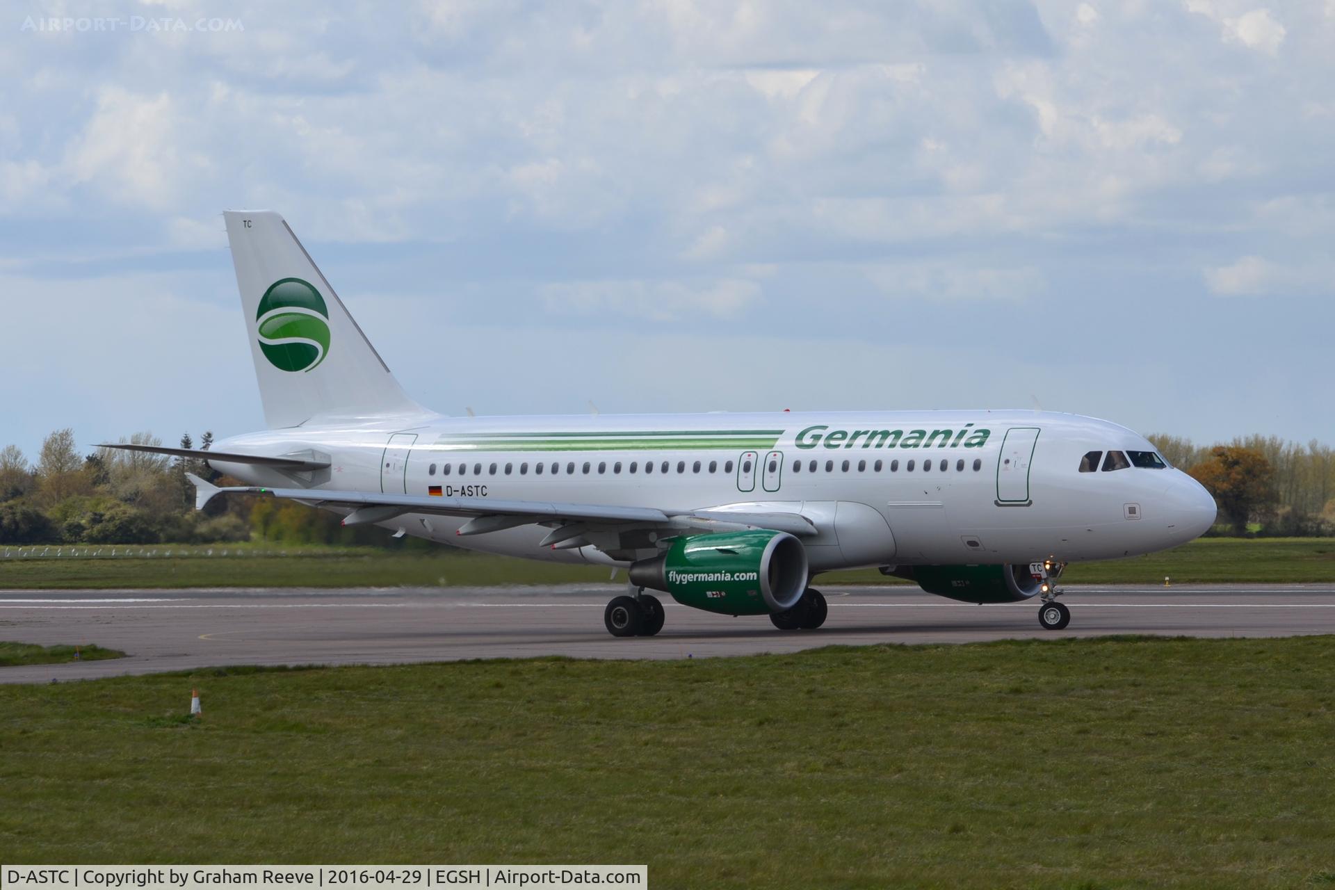 D-ASTC, 2012 Airbus A319-112 C/N 5085, About to depart from Norwich.
