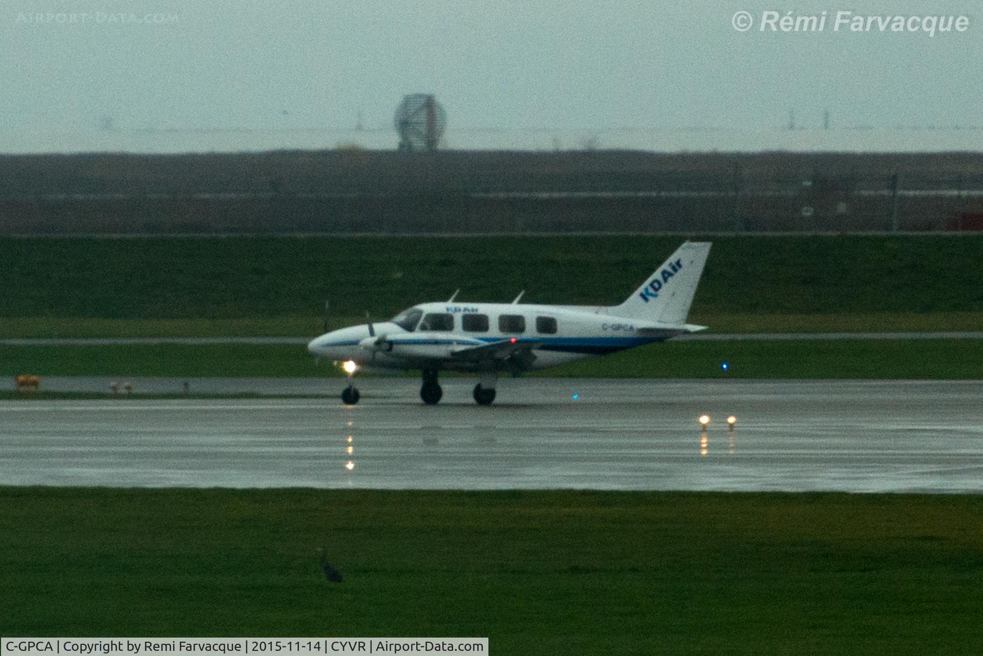 C-GPCA, 1969 Piper PA-31-310 Navajo C/N 31-42, Dusk landing easterly on south south runway.