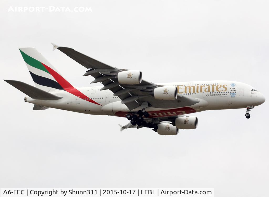 A6-EEC, 2012 Airbus A380-861 C/N 110, Landing rwy 07L