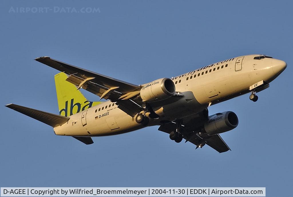 D-AGEE, 1988 Boeing 737-35B C/N 24238, On Approach to Runway 14L at EDDK