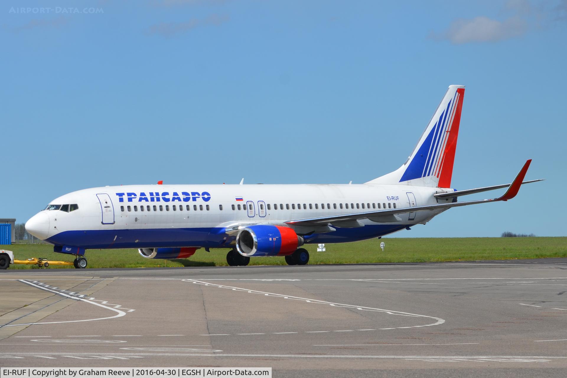 EI-RUF, 2000 Boeing 737-85P C/N 28536, Under tow at Norwich.