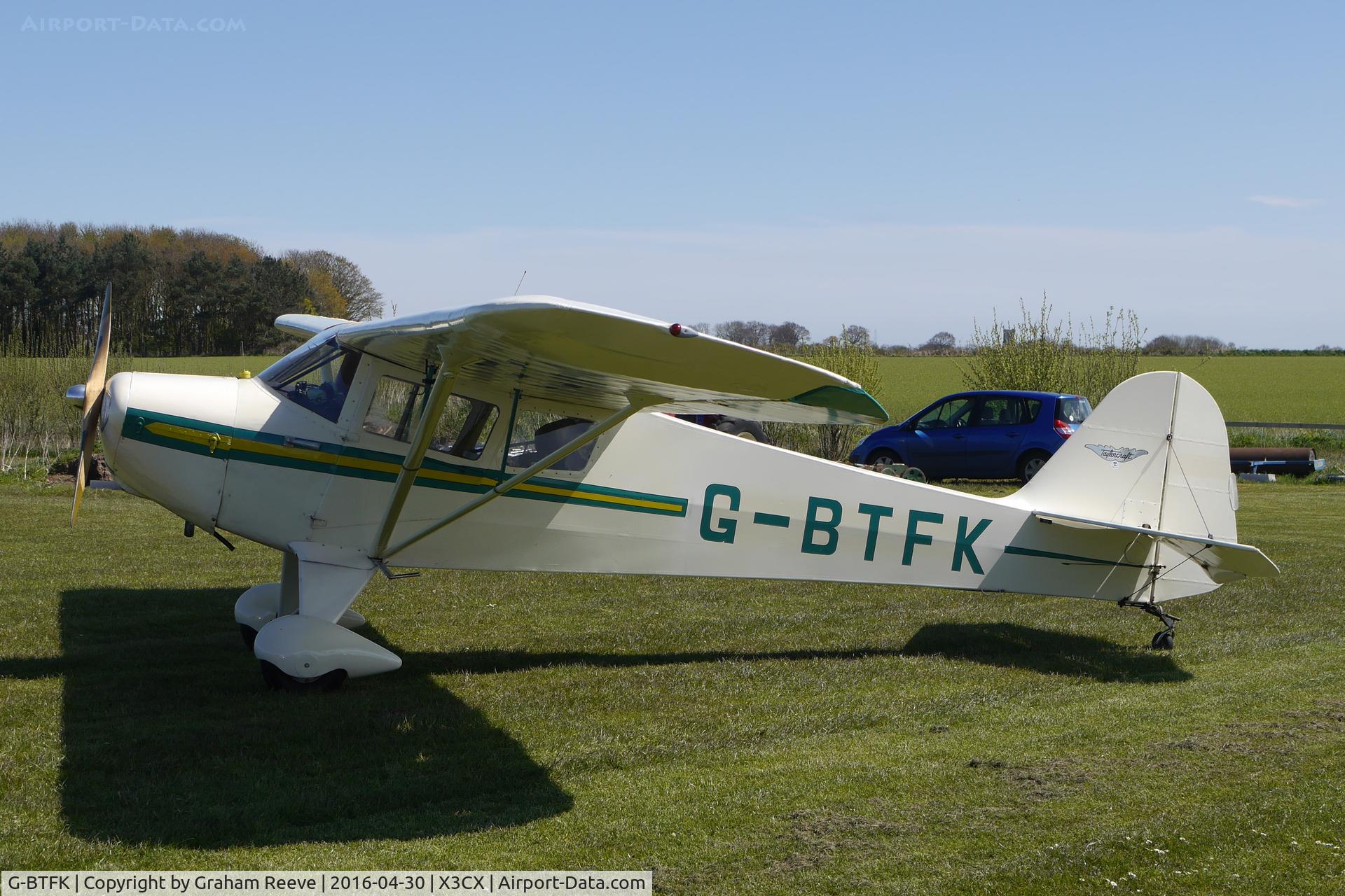 G-BTFK, 1947 Taylorcraft BC-12D Twosome C/N 10540, Parked at Northrepps.