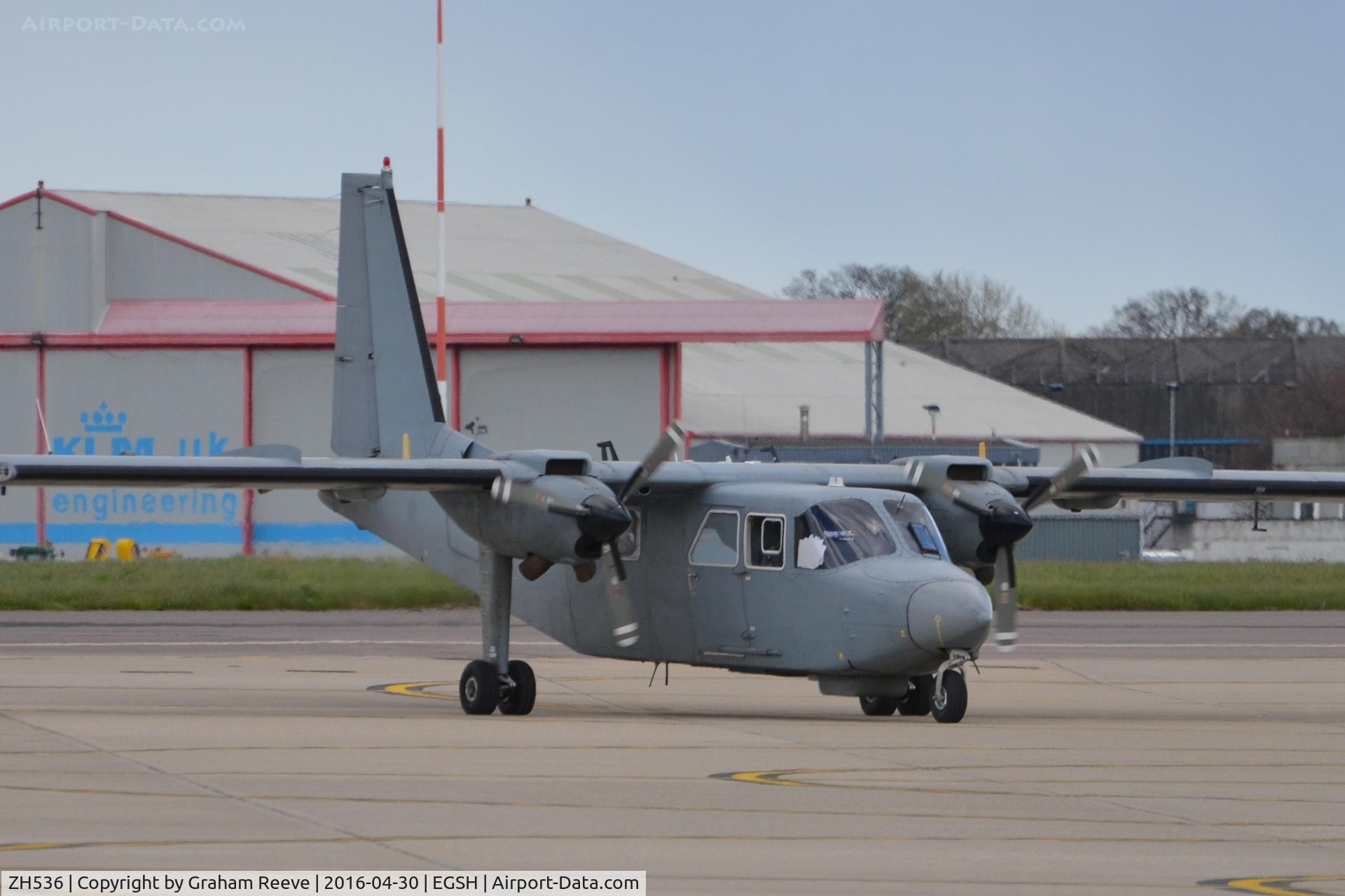 ZH536, 1990 Pilatus Britten-Norman BN-2T Islander CC2 C/N 2235, Just landed at Norwich.
