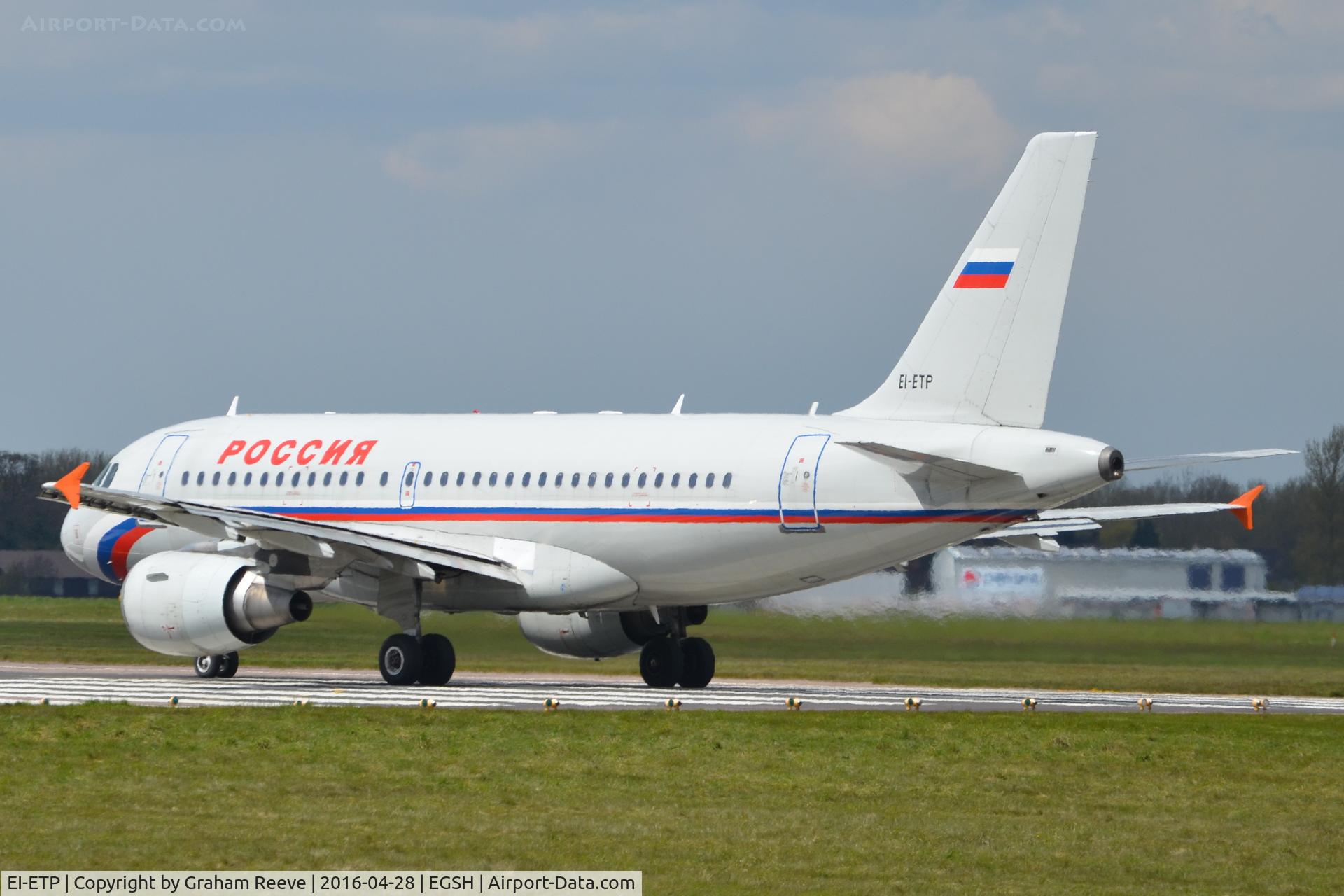 EI-ETP, 2002 Airbus A319-111 C/N 1753, About to take off from Norwich.