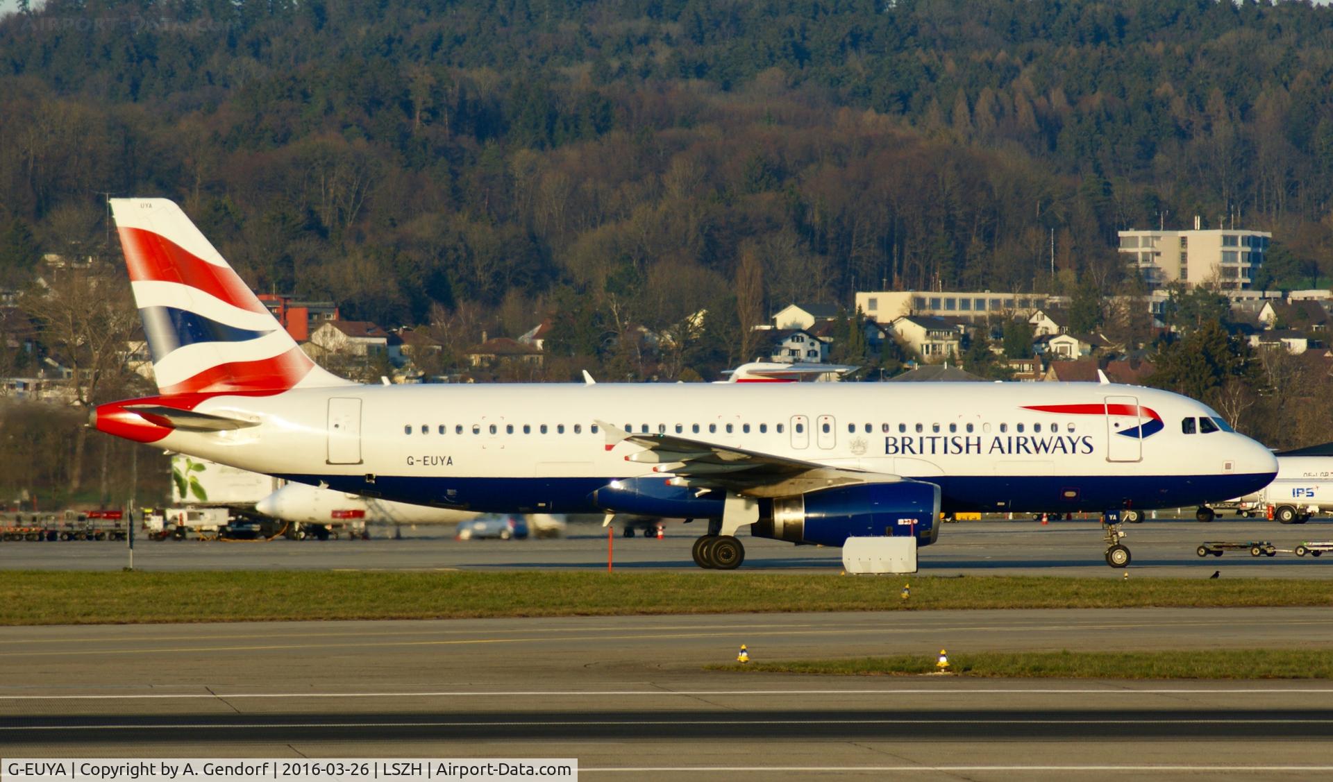 G-EUYA, 2008 Airbus A320-232 C/N 3697, British Airways, seen here taxiing to the gate at Zürich-Kloten(LSZH)