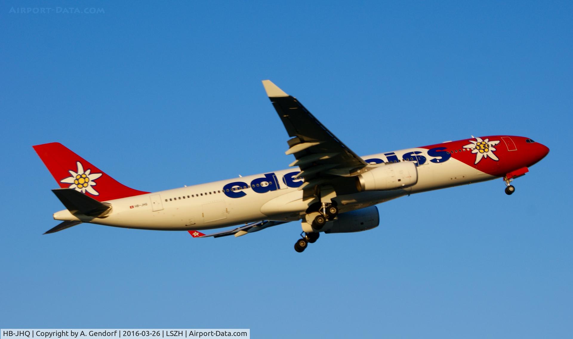 HB-JHQ, 2010 Airbus A330-343X C/N 1193, Edelweiss Air, is here climbing out at Zürich-Kloten(LSZH)