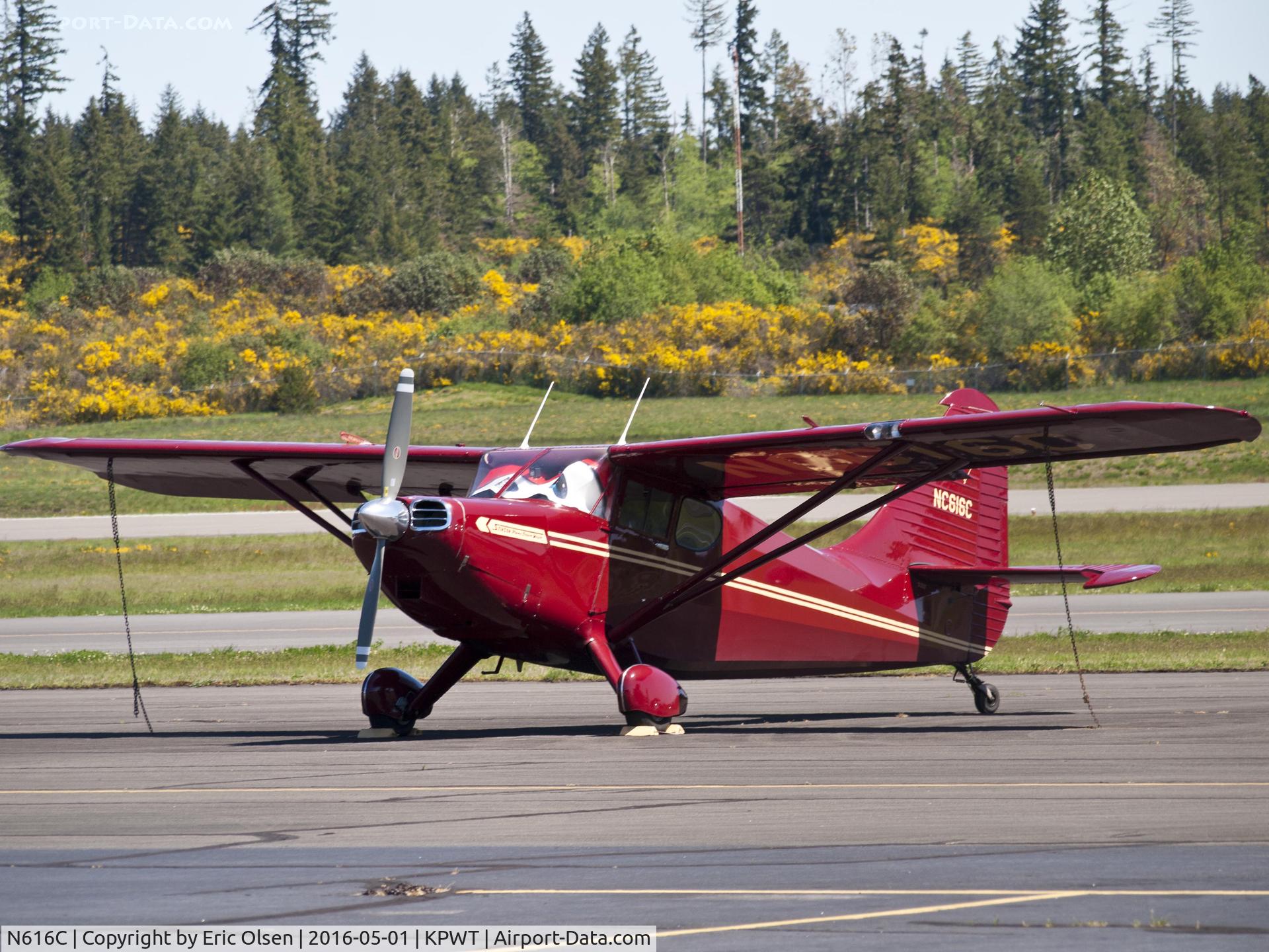 N616C, 1947 Stinson 108-3 Voyager C/N 108-3616, 1947 Stinson sitting in front of the Airport Diner at the Bremerton National Airport.