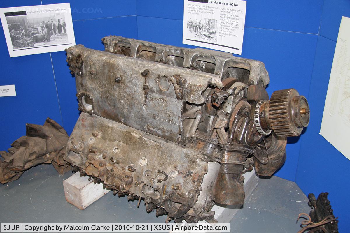 5J JP, Heinkel He-111P-4 C/N 3065, One of the two engines from Heinkel 5J JP, shot down over Sunderland UK on September 5th 1940. At the NE Aircraft Museum, Usworth, October 21st 2010.