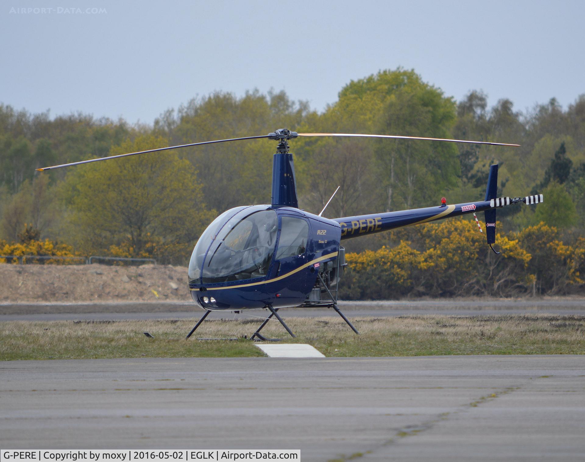 G-PERE, 2002 Robinson R22 Beta C/N 3382, Robinson R22 Beta at Blackbushe. Ex N70881