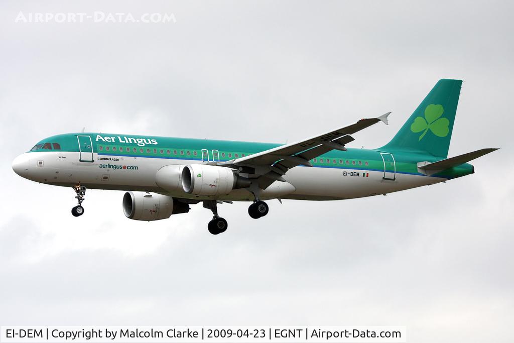EI-DEM, 2005 Airbus A320-214 C/N 2411, Airbus A320-214 on approach to 25 at Newcastle Airport, April 2009.