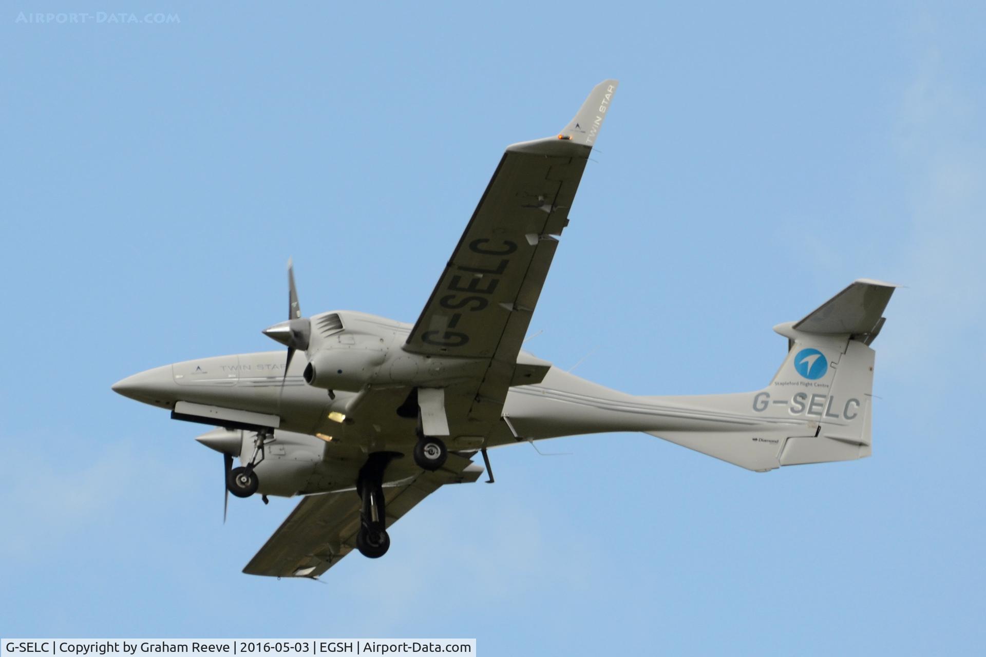 G-SELC, 2005 Diamond DA-42 Twin Star C/N 42.032, On approach to Norwich.