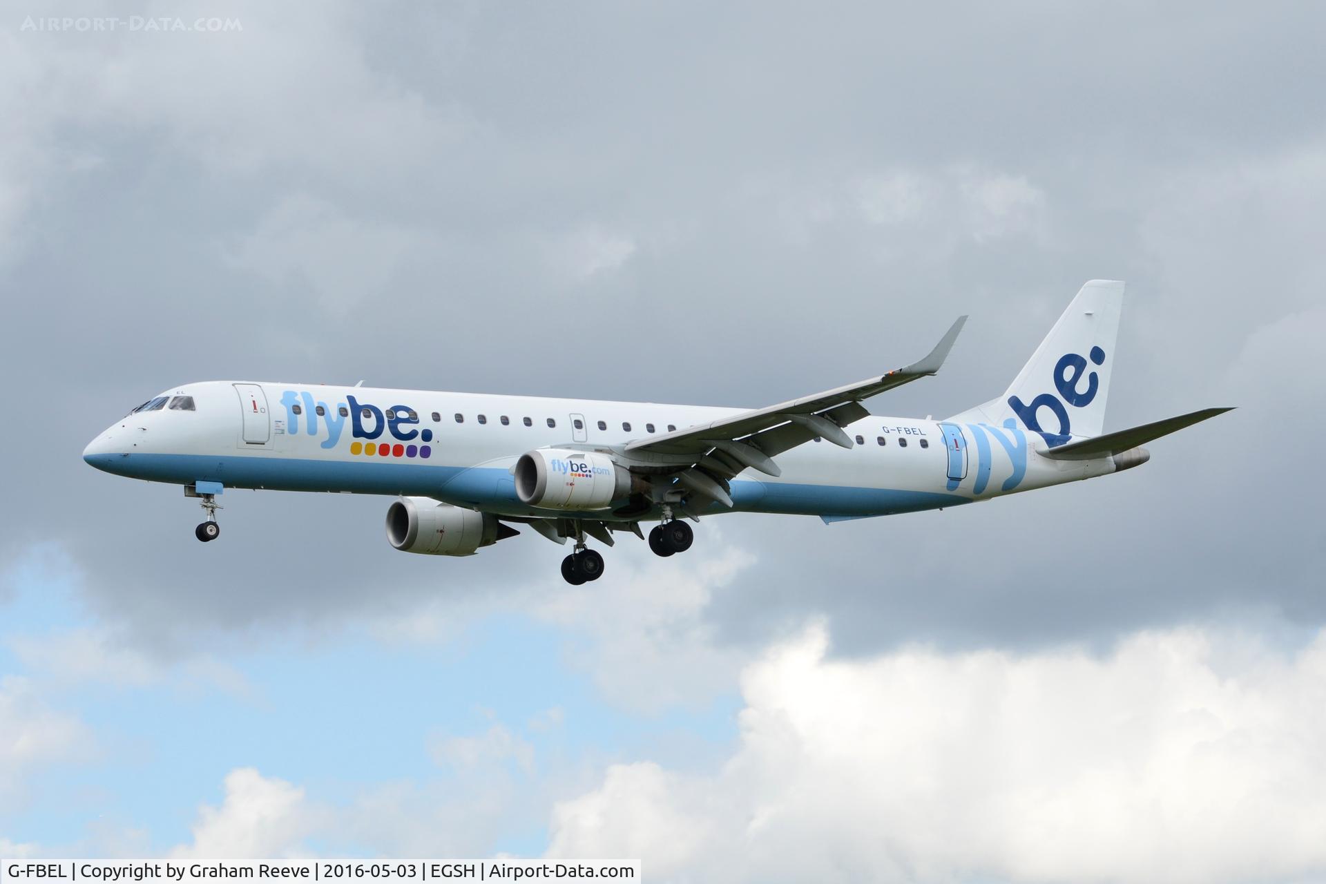 G-FBEL, 2008 Embraer 195LR (ERJ-190-200LR) C/N 19000184, Landing at Norwich.