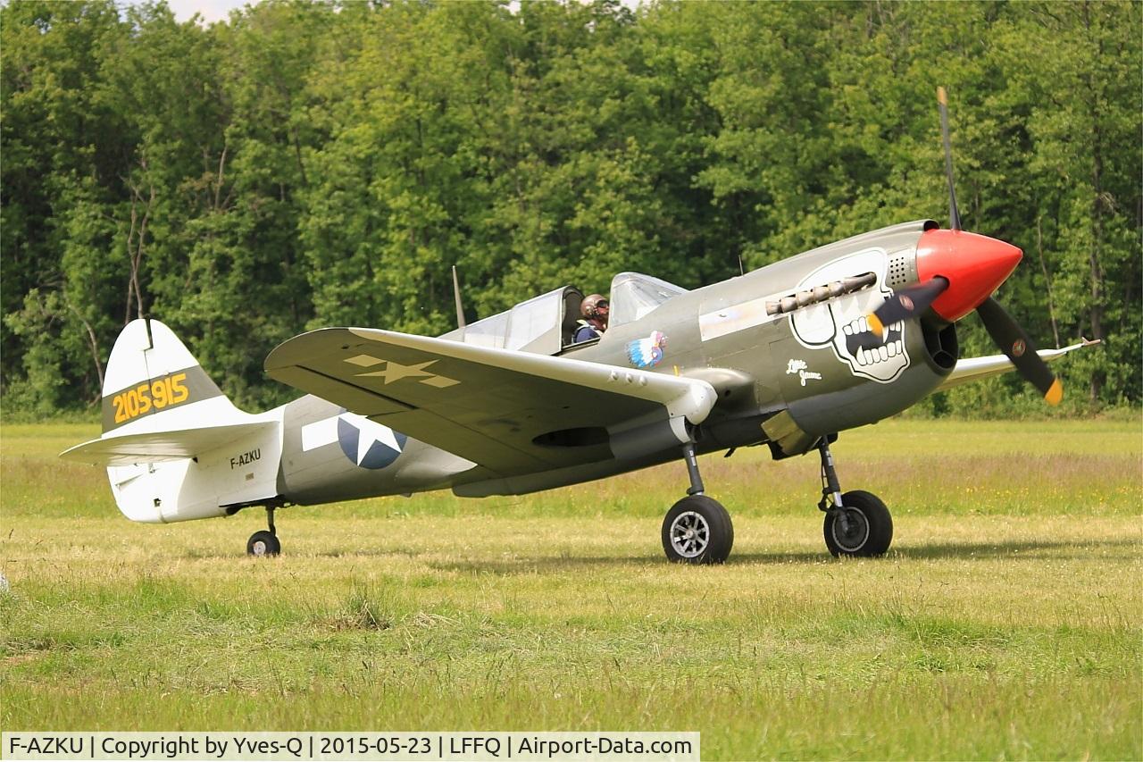 F-AZKU, 1942 Curtiss P-40N Warhawk C/N 29677, Curtiss P-40N Warhawk, Taxiing to parking area, La Ferté-Alais (LFFQ) Air show 2015
