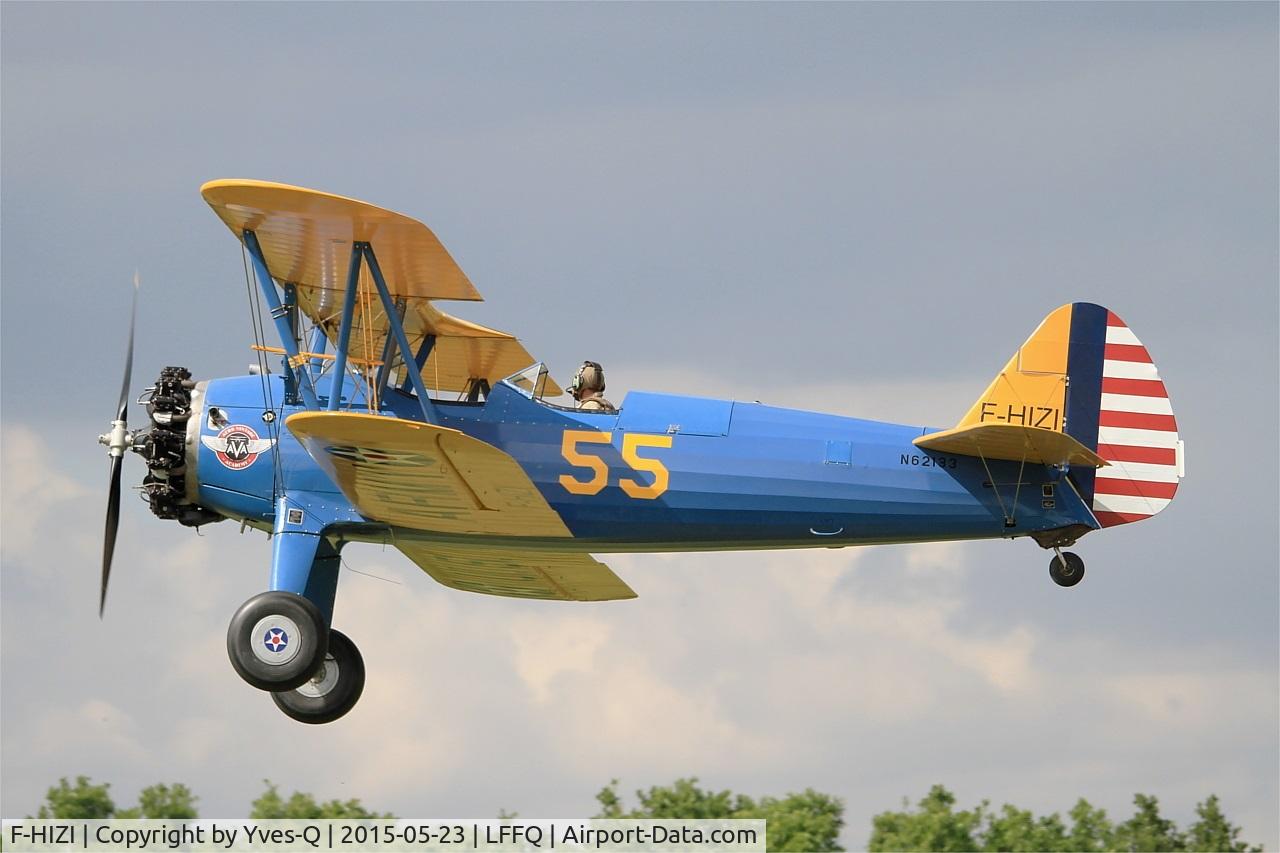 F-HIZI, 1940 Boeing A75N1 (PT-17) C/N 75-548, Boeing A75N1, Take off rwy 28, La Ferté-Alais Airfield (LFFQ) Air show 2015