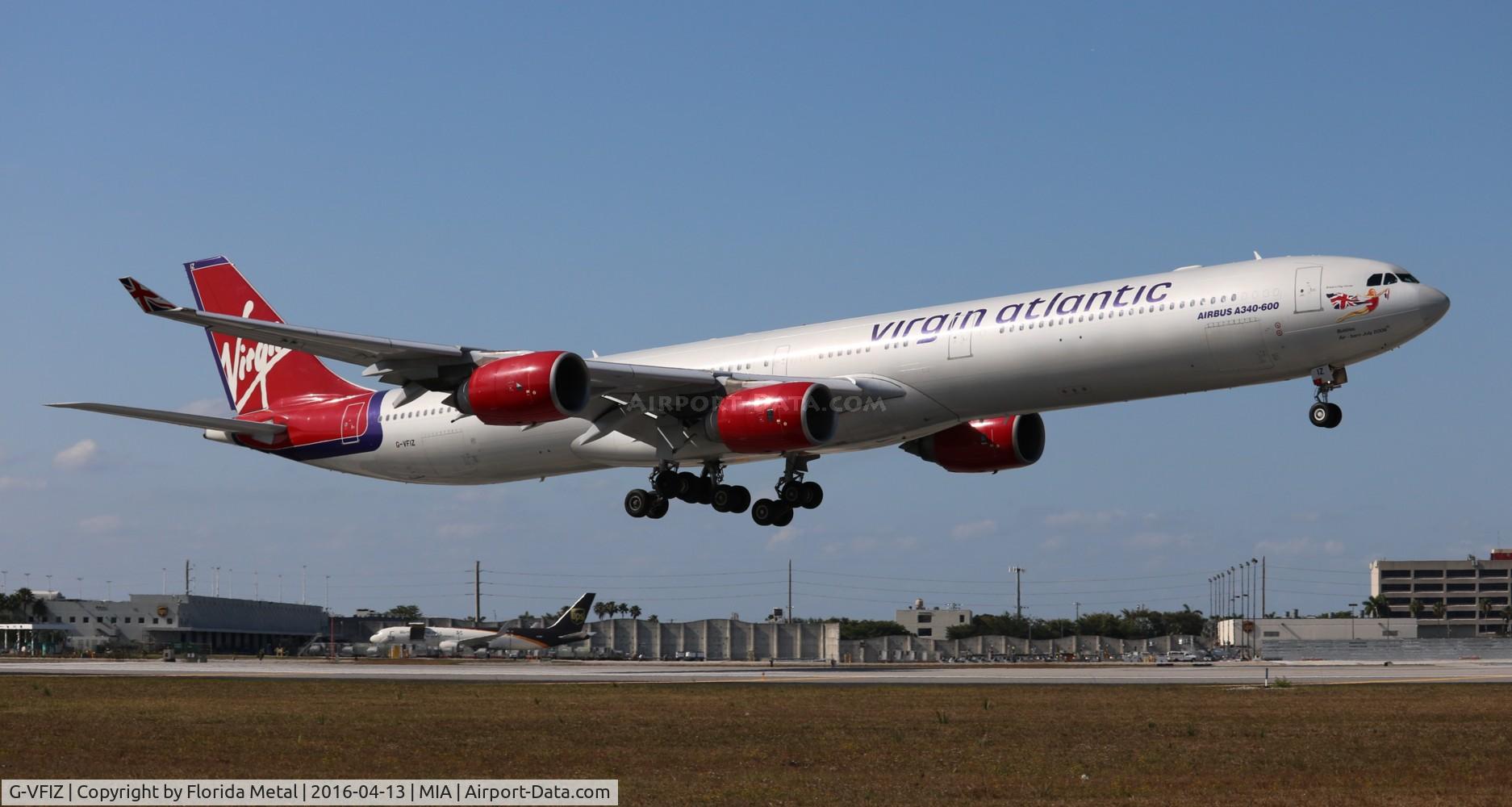G-VFIZ, 2006 Airbus A340-642 C/N 764, Virgin Atlantic A340-600.  Apparently this aircraft is named after a 